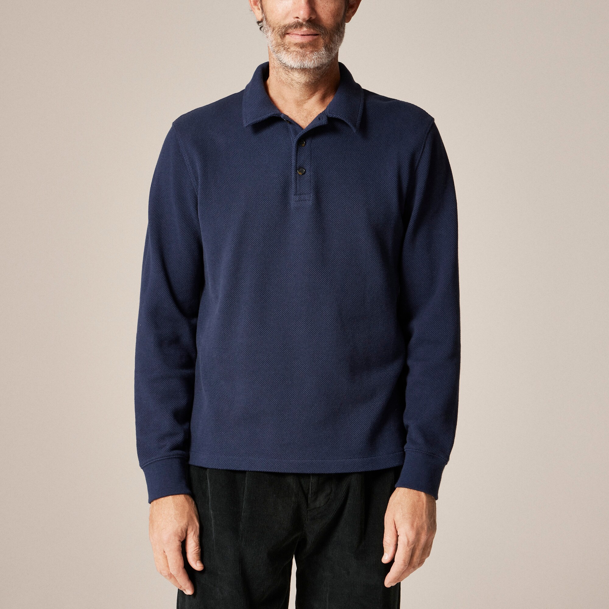 Long-sleeve macropiqué polo shirt