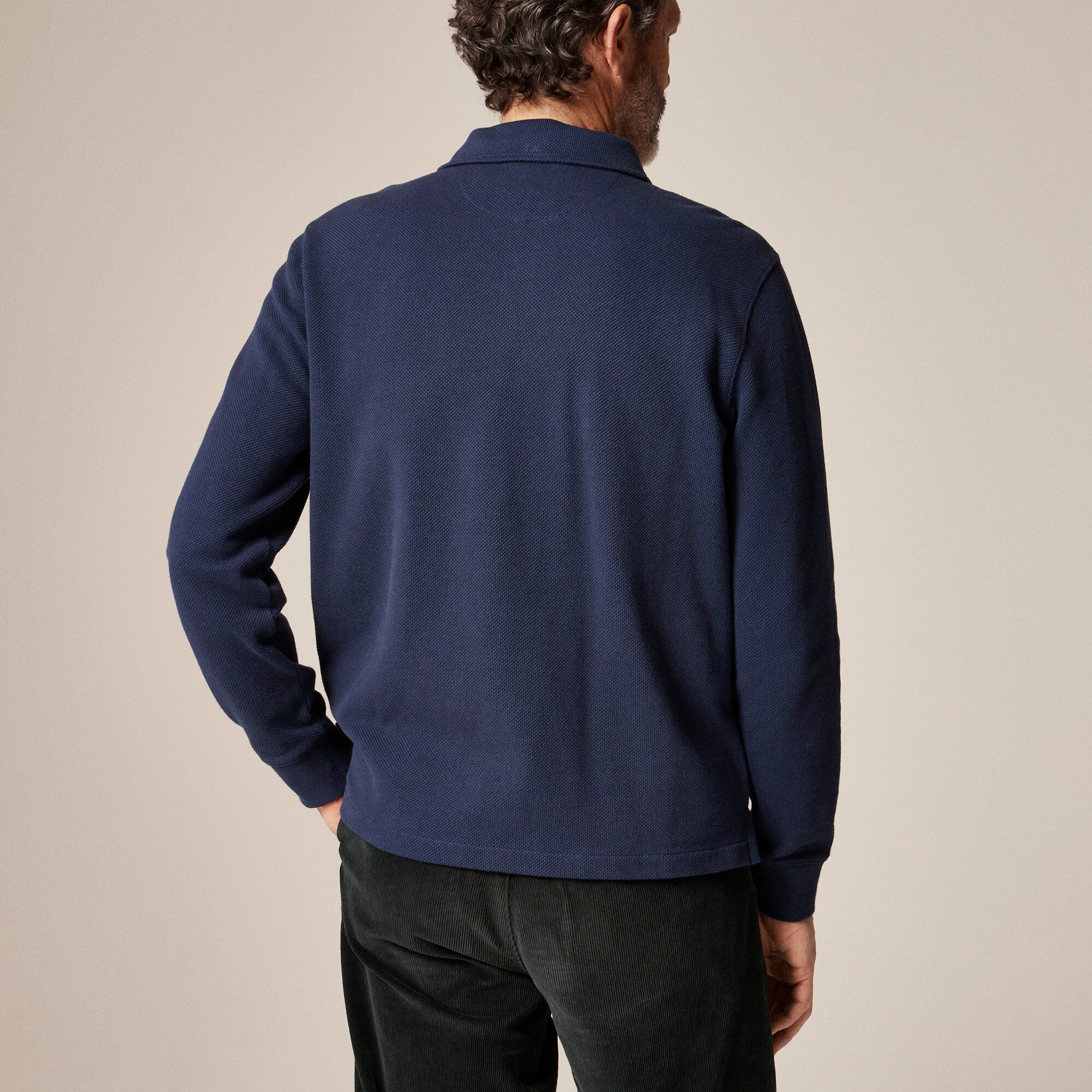 Long-sleeve macropiqué polo shirt