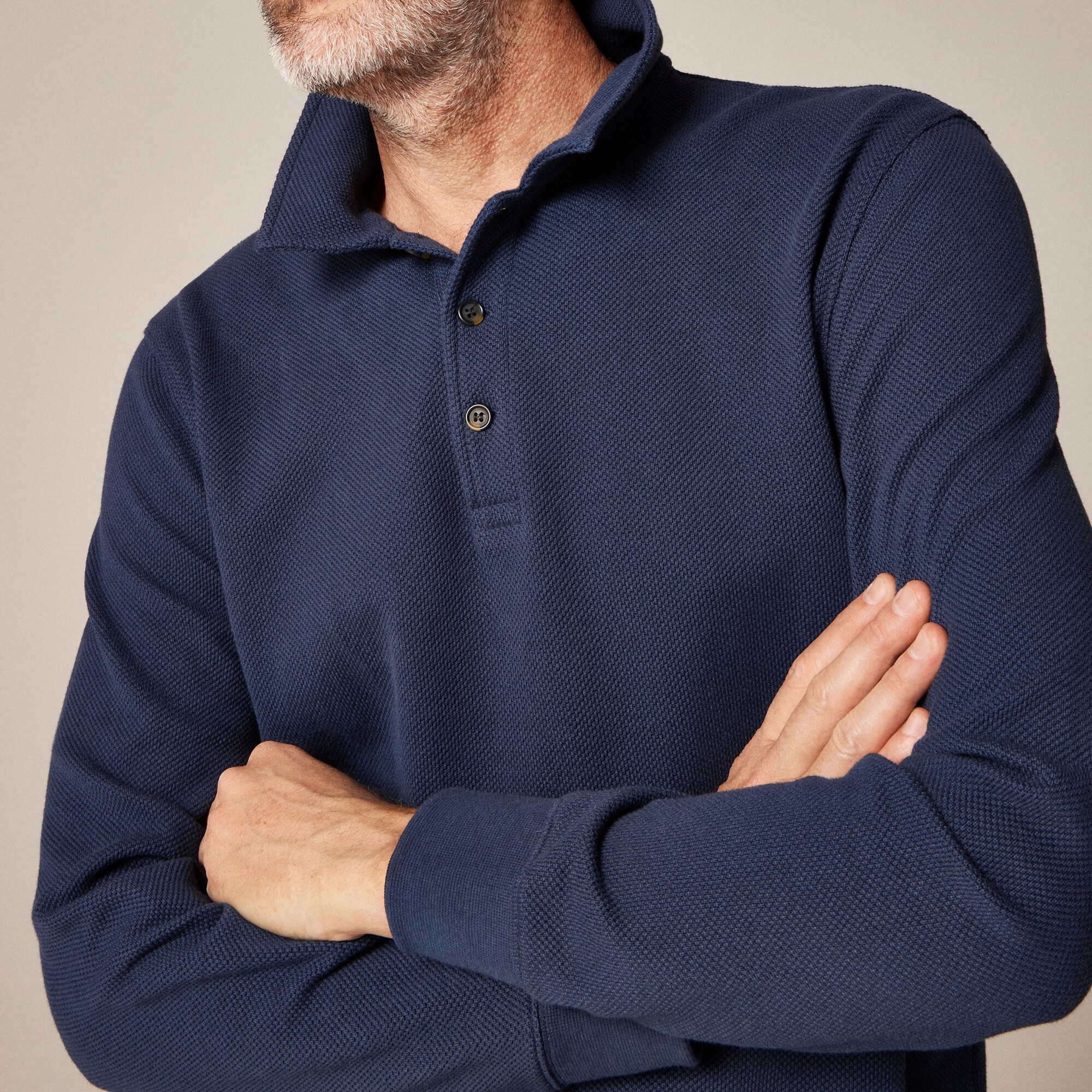 Long-sleeve macropiqué polo shirt