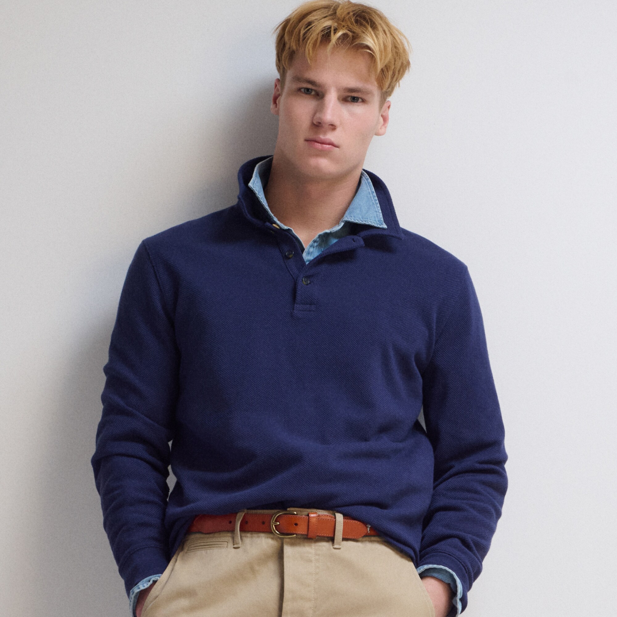 mens Long-sleeve macropiqu&eacute; polo shirt