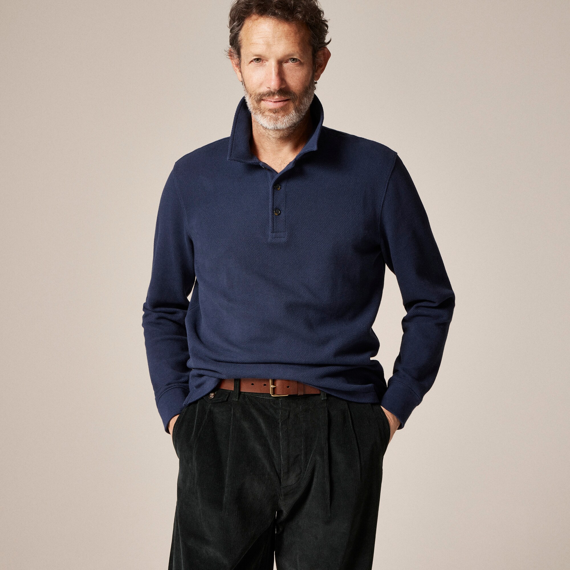  Long-sleeve macropiqu&eacute; polo shirt
