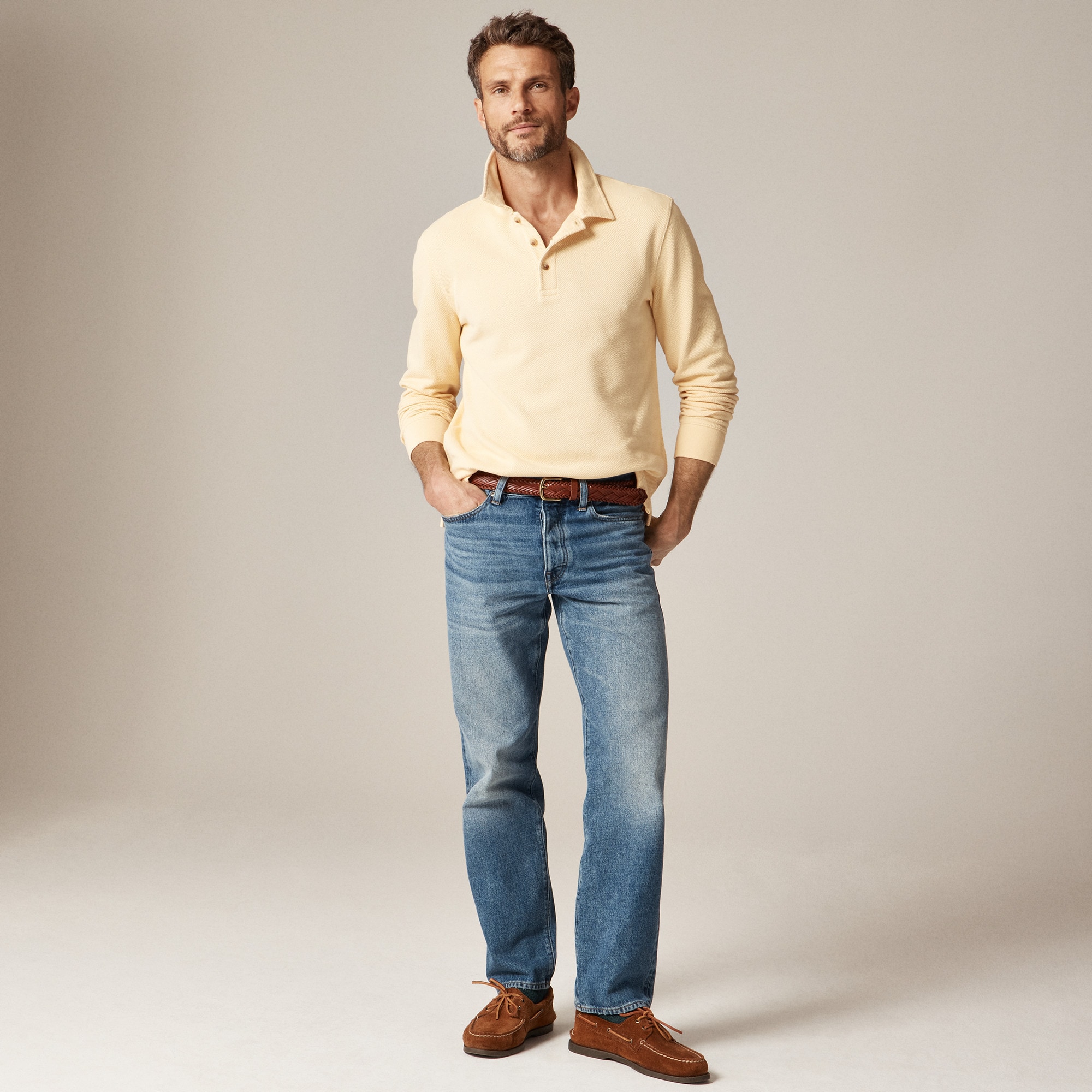 Long-sleeve macropiqué polo shirt