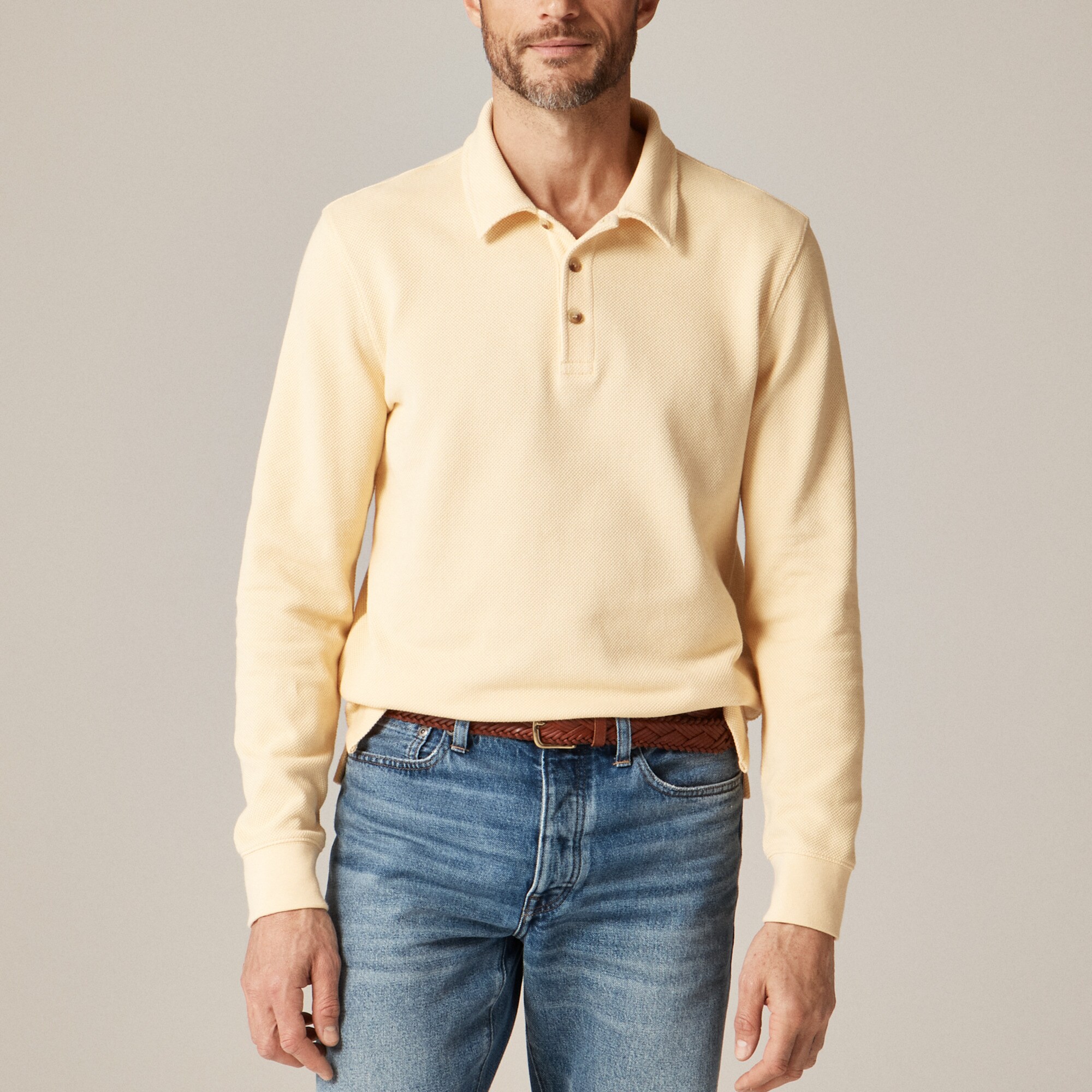 Long-sleeve macropiqué polo shirt