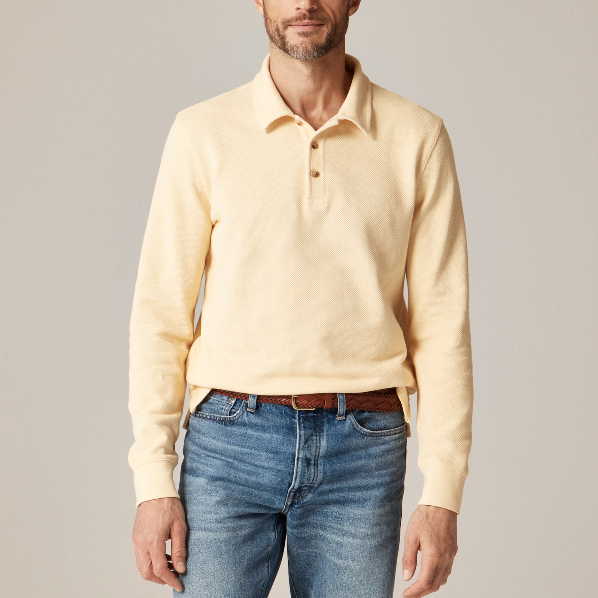 Long-sleeve macropiqué polo shirt