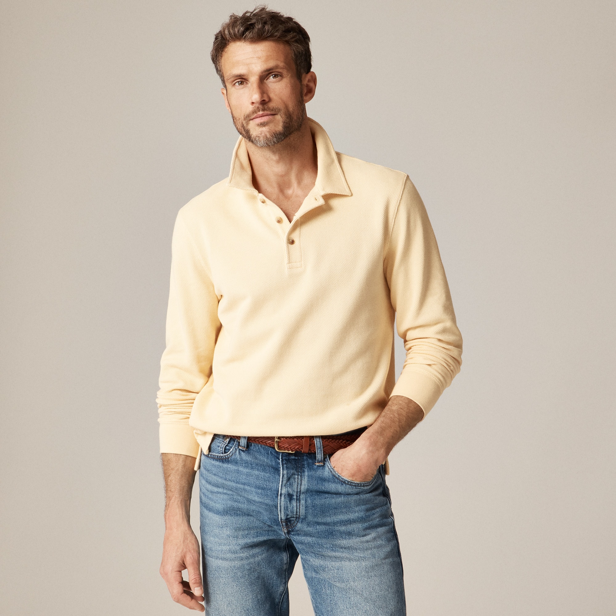  Long-sleeve macropiqu&eacute; polo shirt