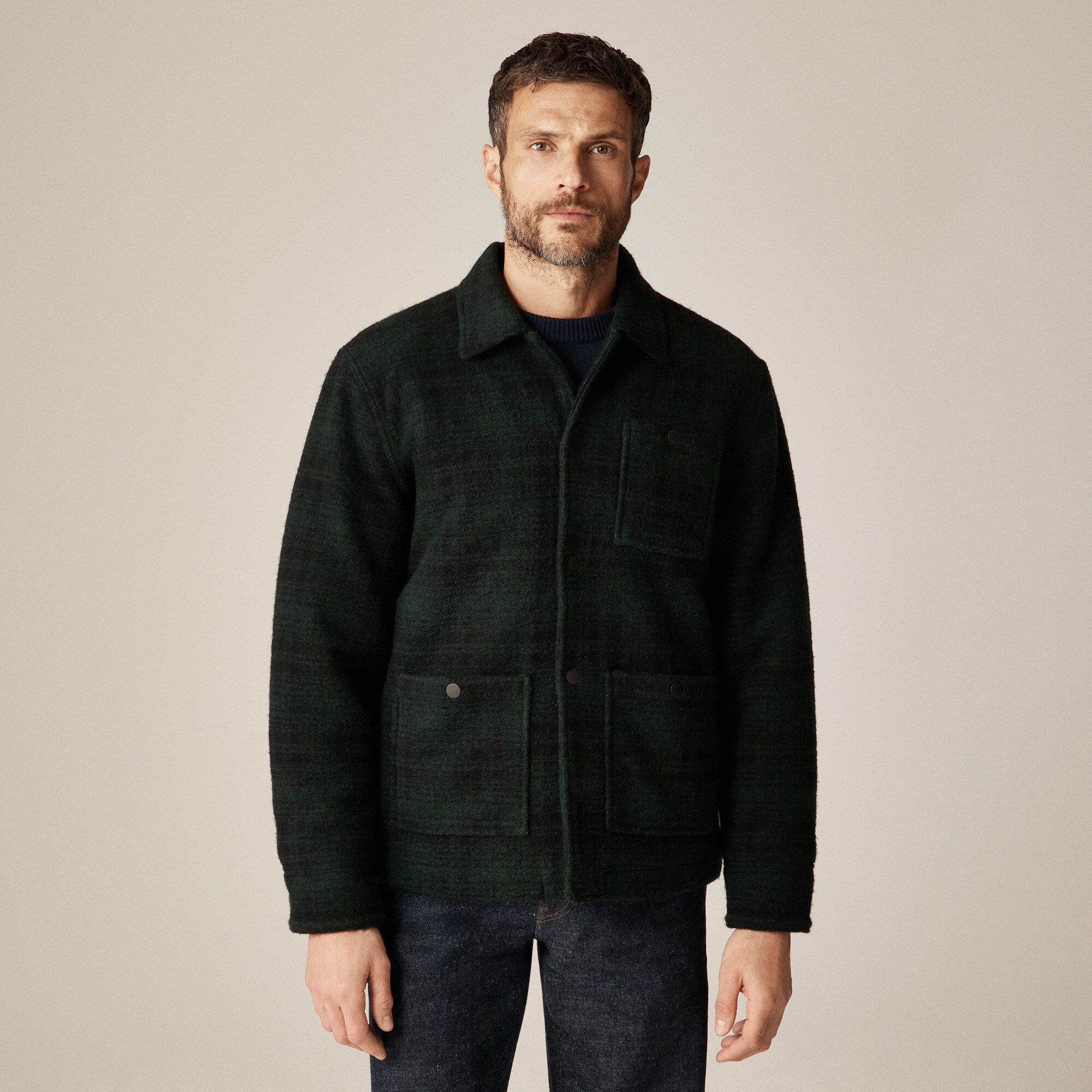 Wool-blend sherpa fleece coverall jacket