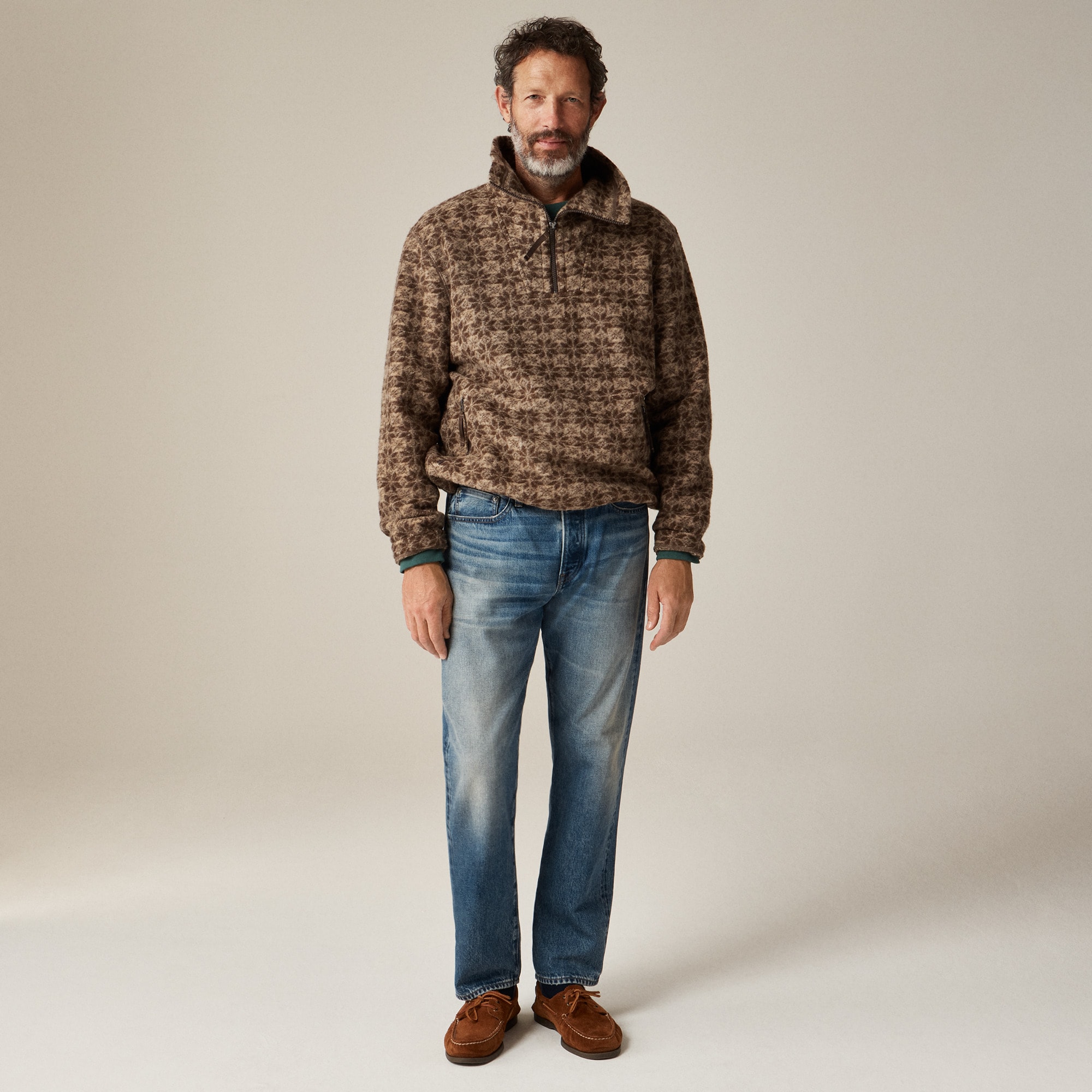 Wool-blend sherpa fleece quarter-zip pullover