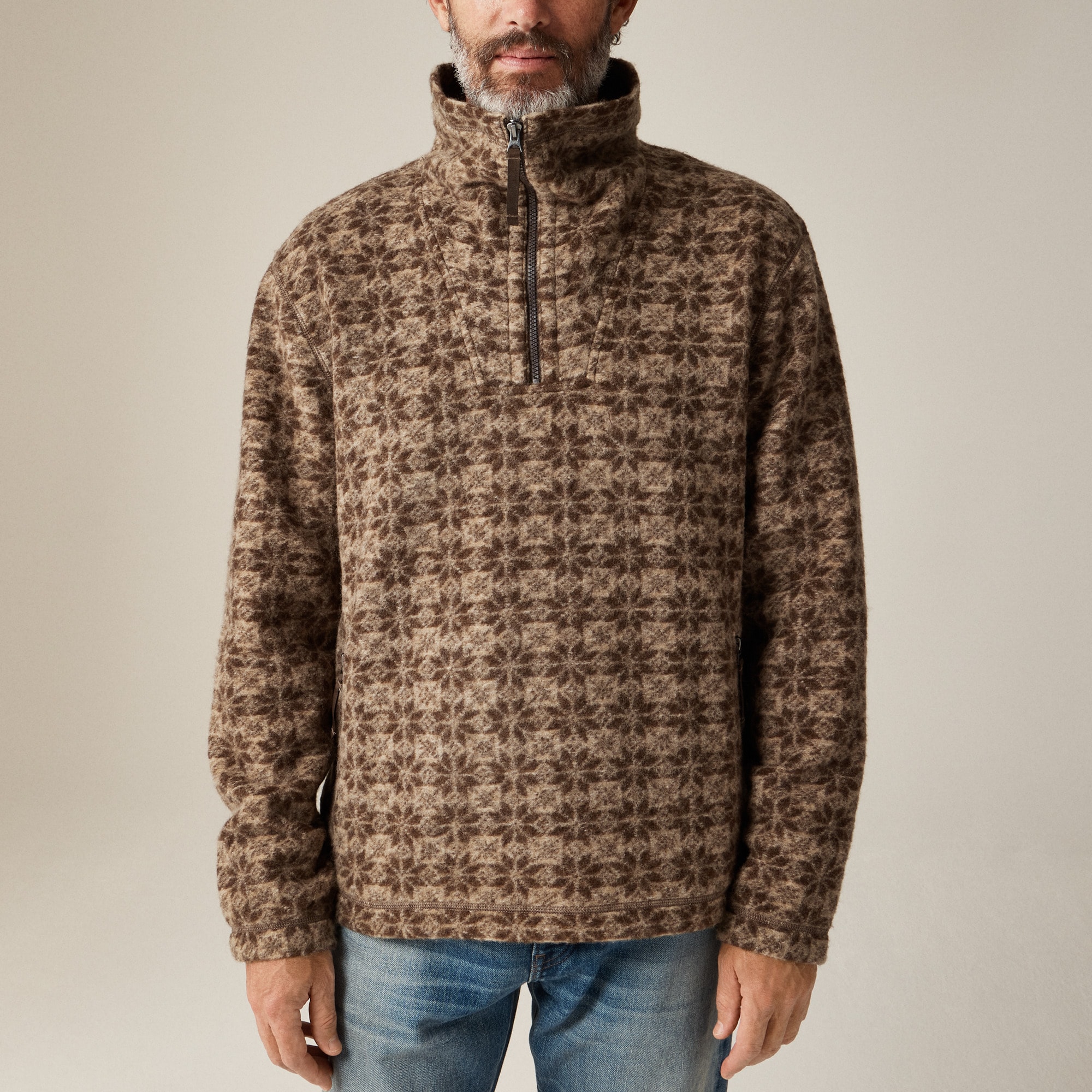 Wool-blend sherpa fleece quarter-zip pullover