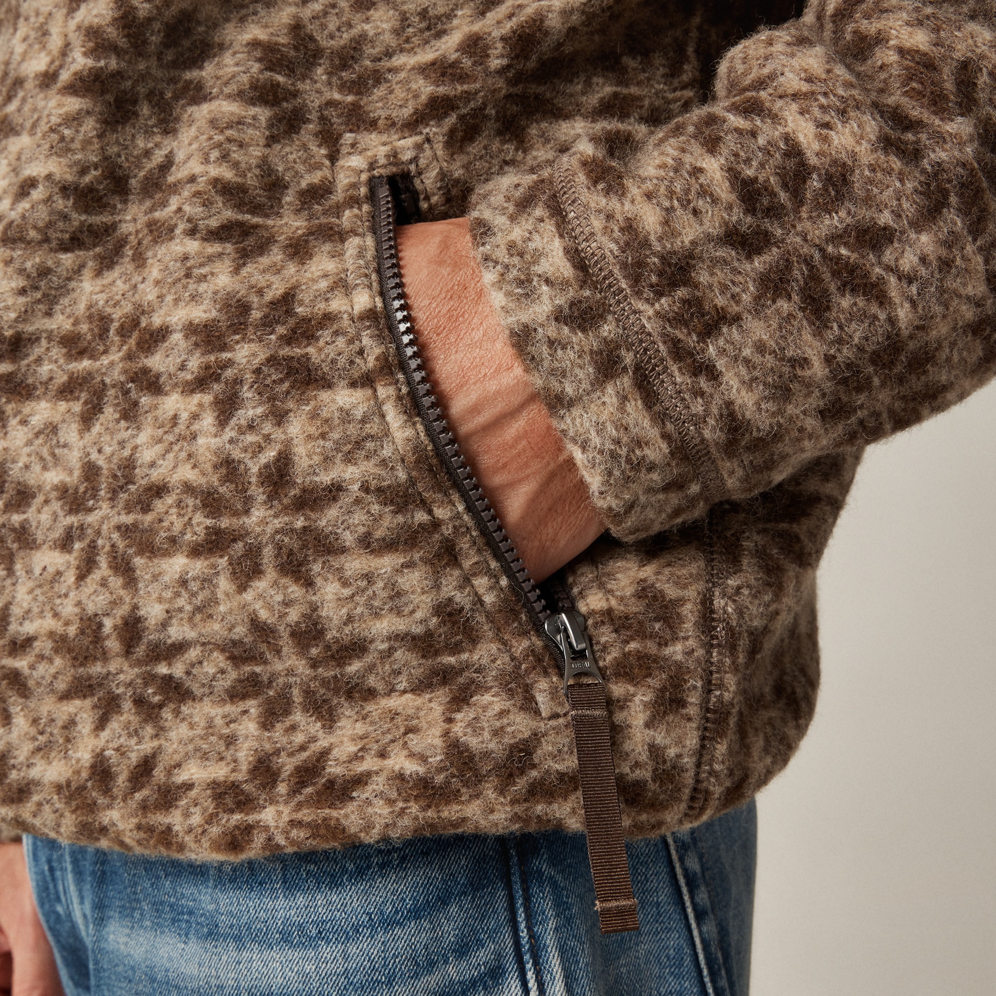 Wool-blend sherpa fleece quarter-zip pullover