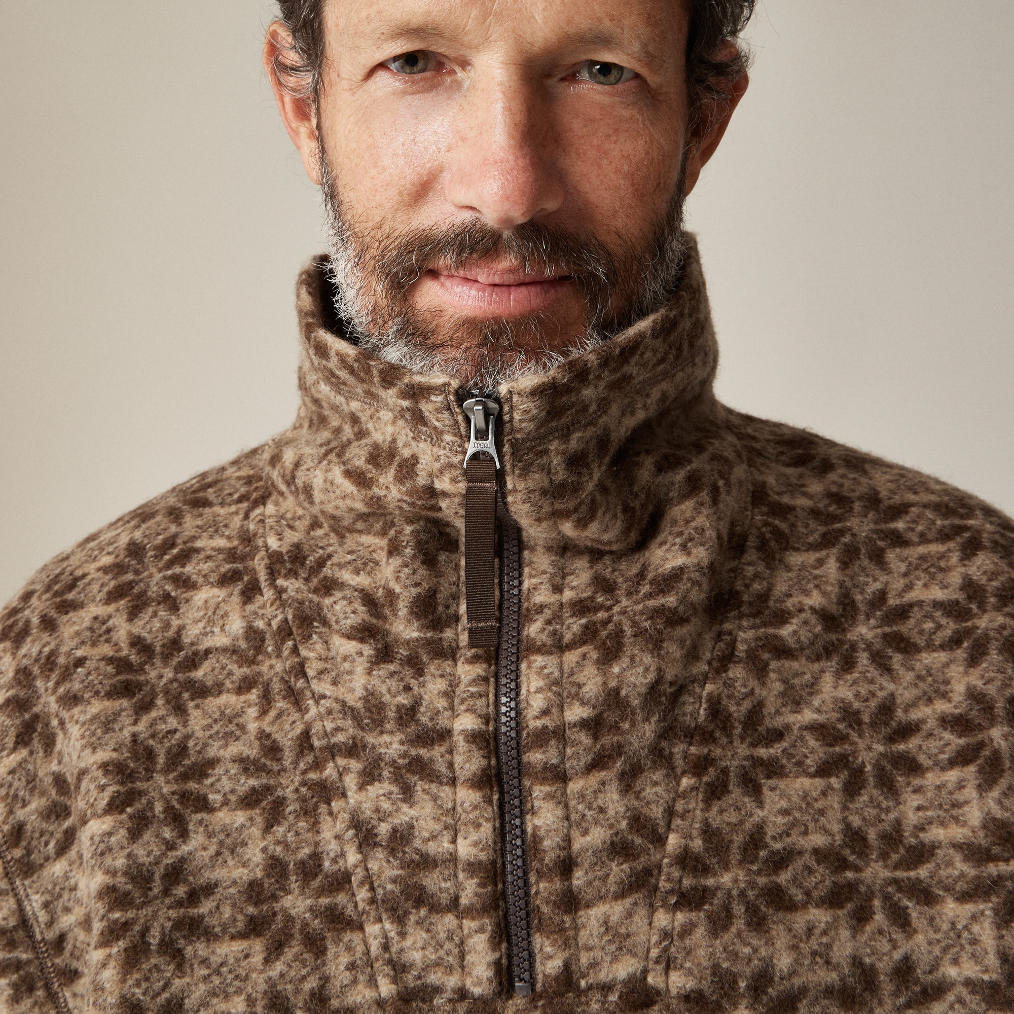 Wool-blend sherpa fleece quarter-zip pullover