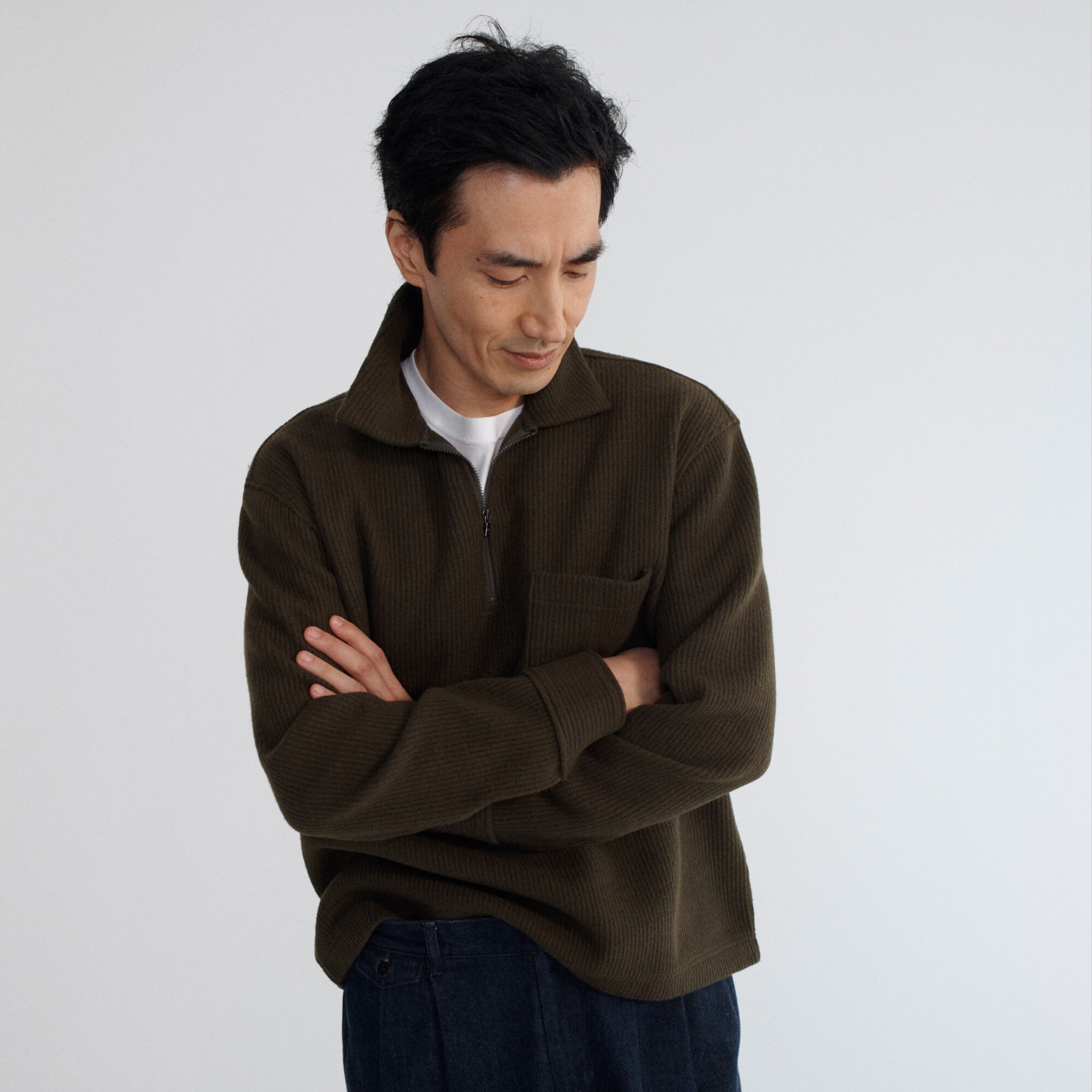 Boiled rib quarter-zip pullover