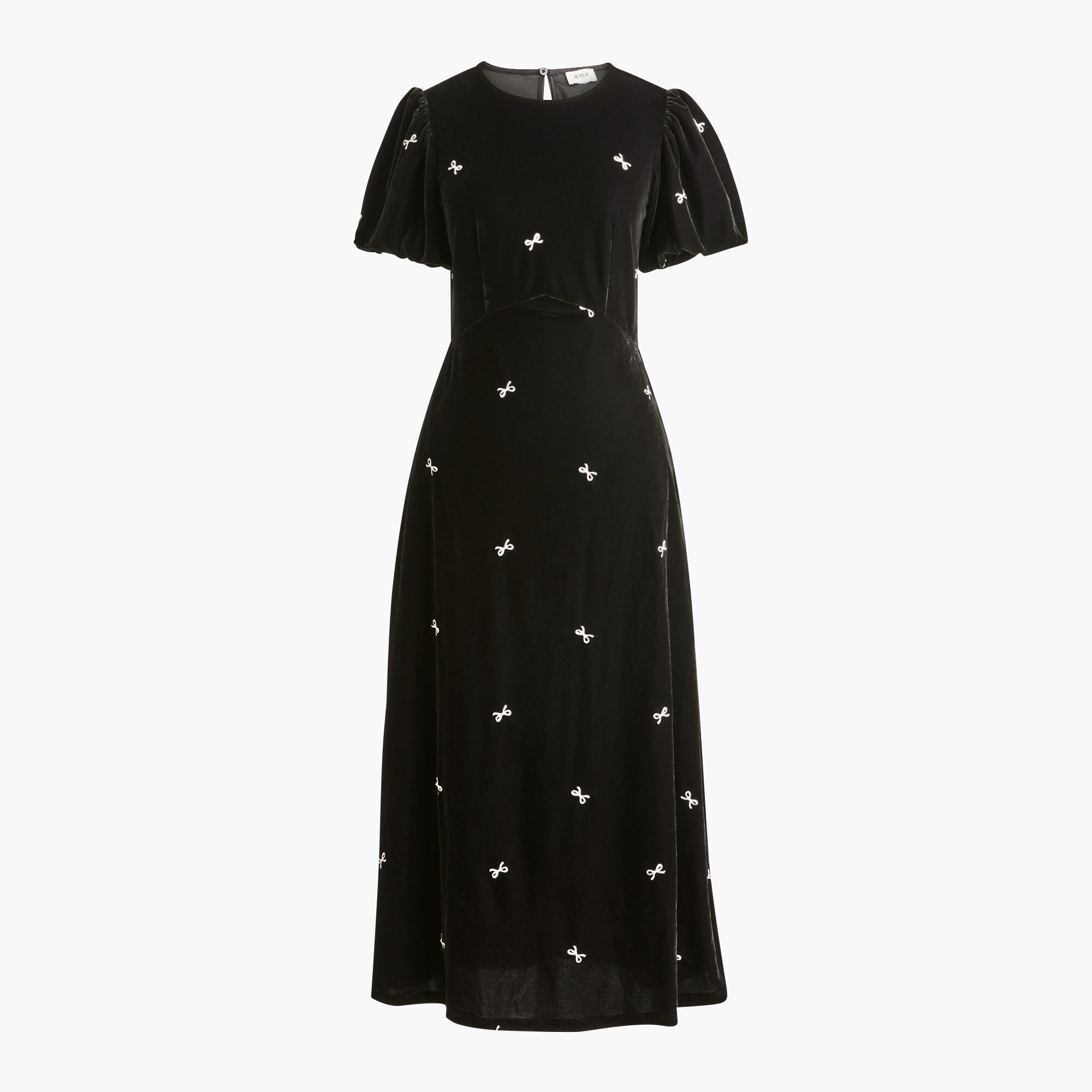 Puff-sleeve bow velvet midi dress