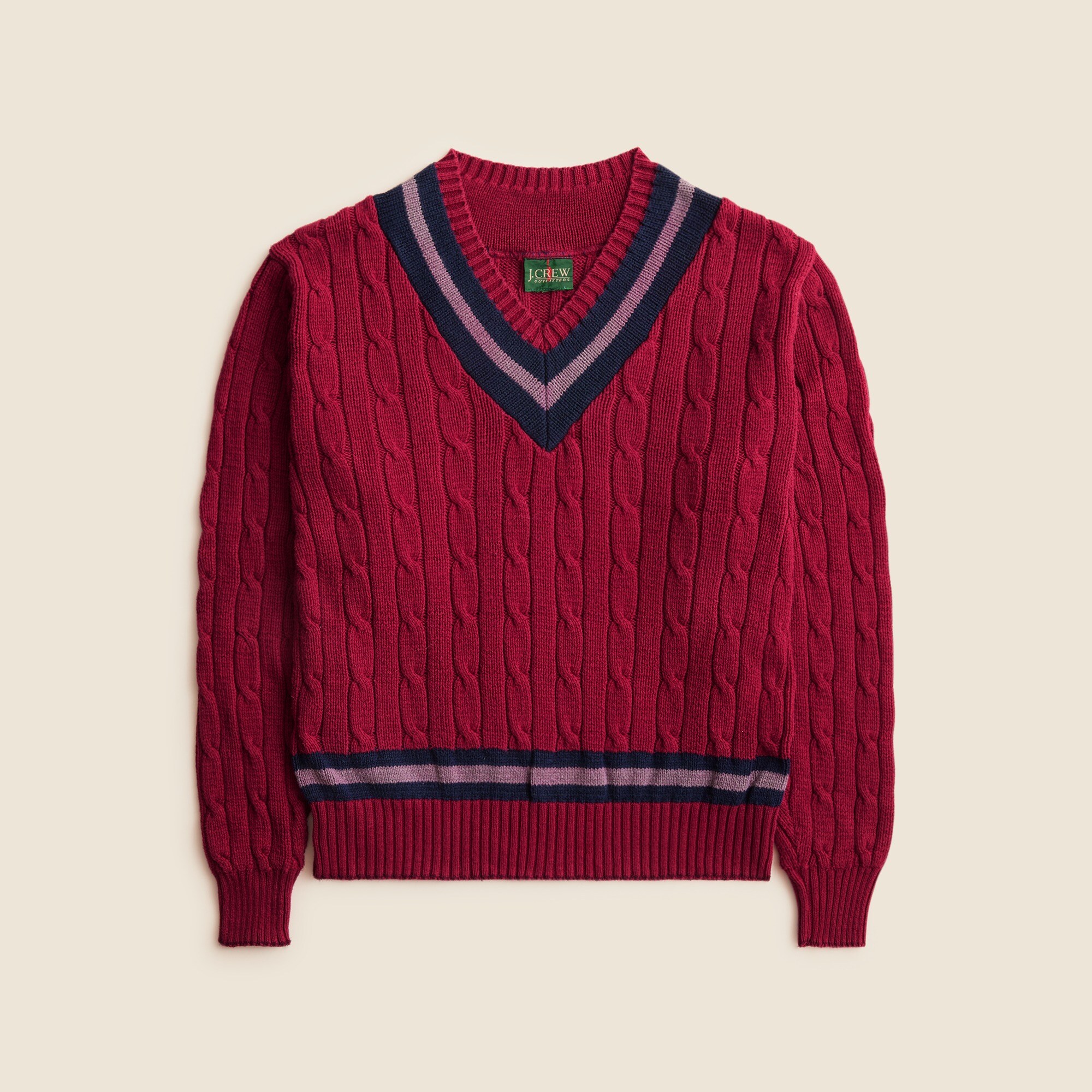 Vintage J.Crew '80s Cotton Cable-knit V-neck Sweater For Men | J.Crew