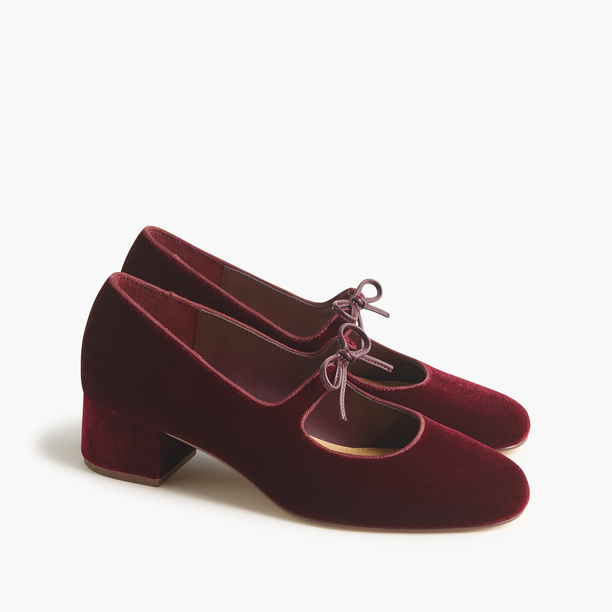 velvet bow tie&ndash;heeled mary janes for women
