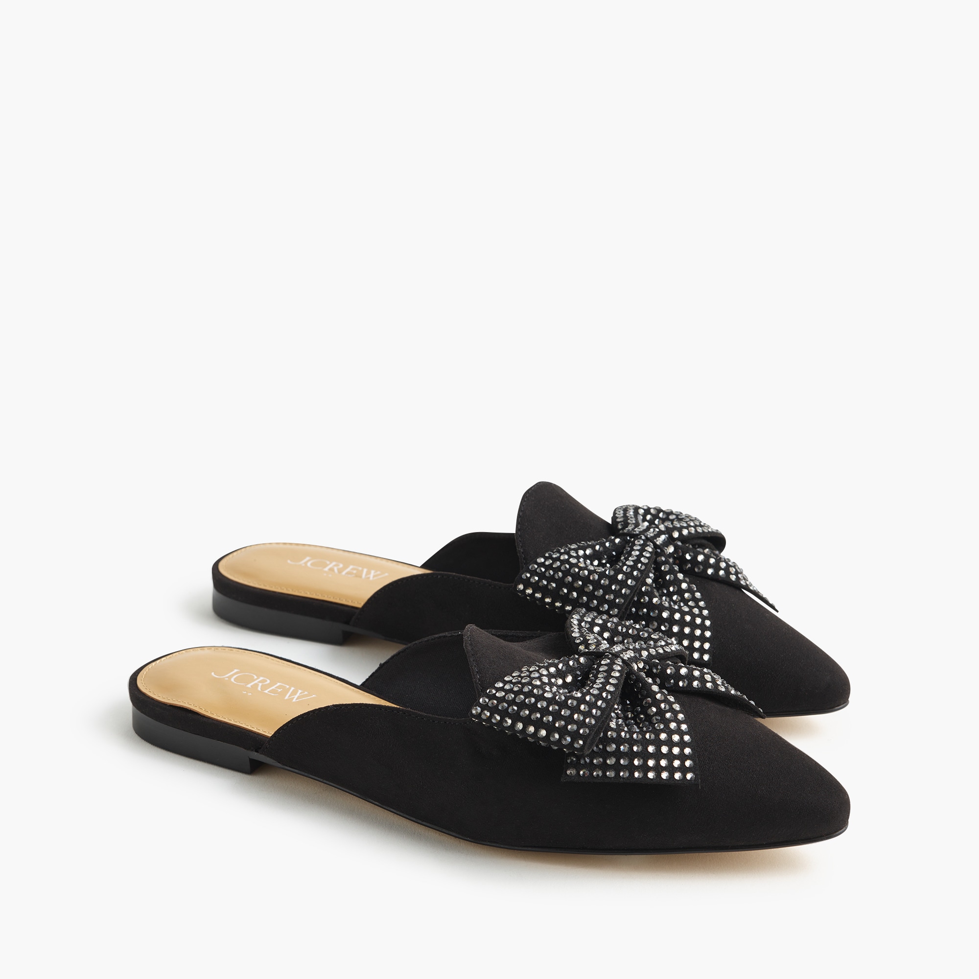 rhinestone bow mule flats for women