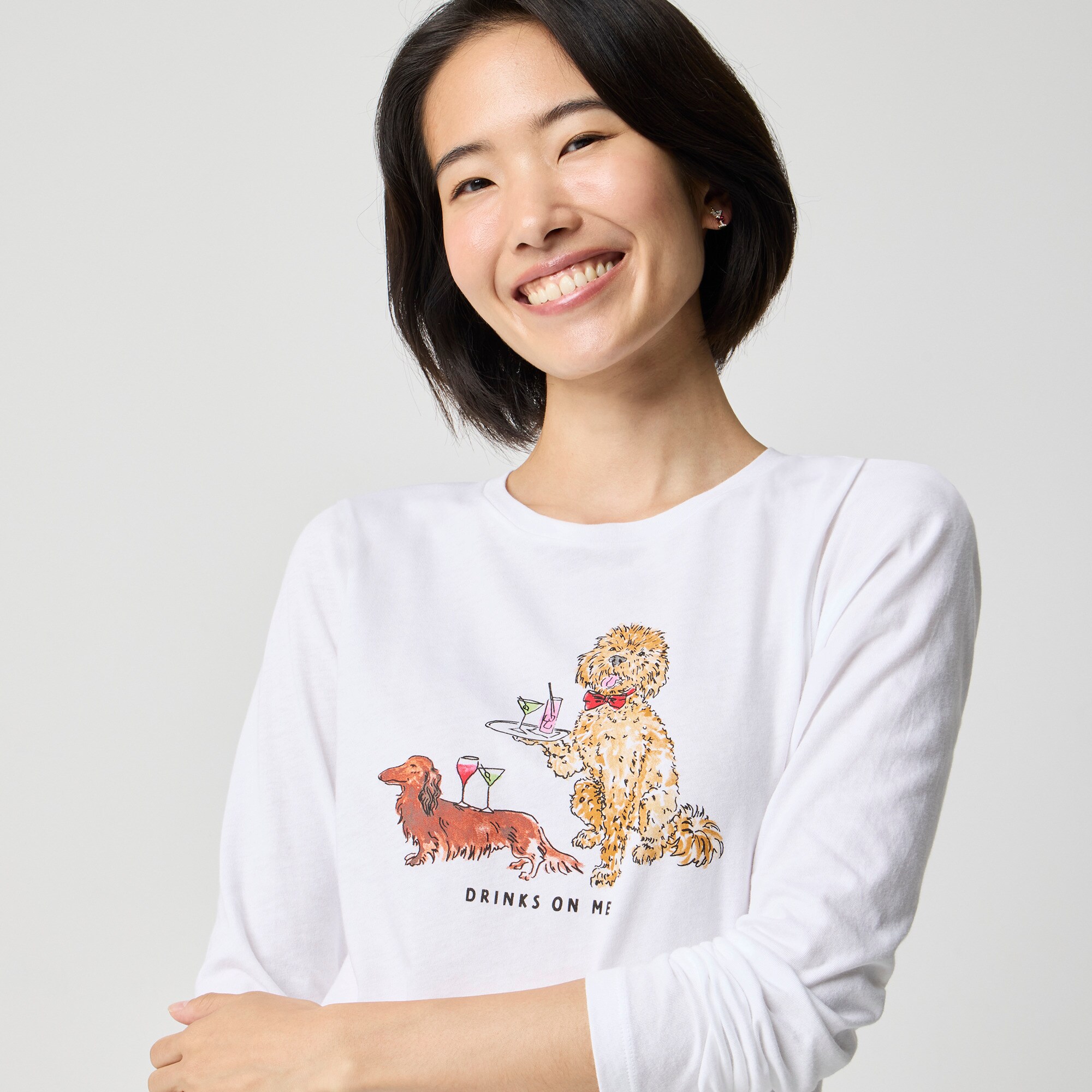 Long-sleeve cocktail dogs graphic tee