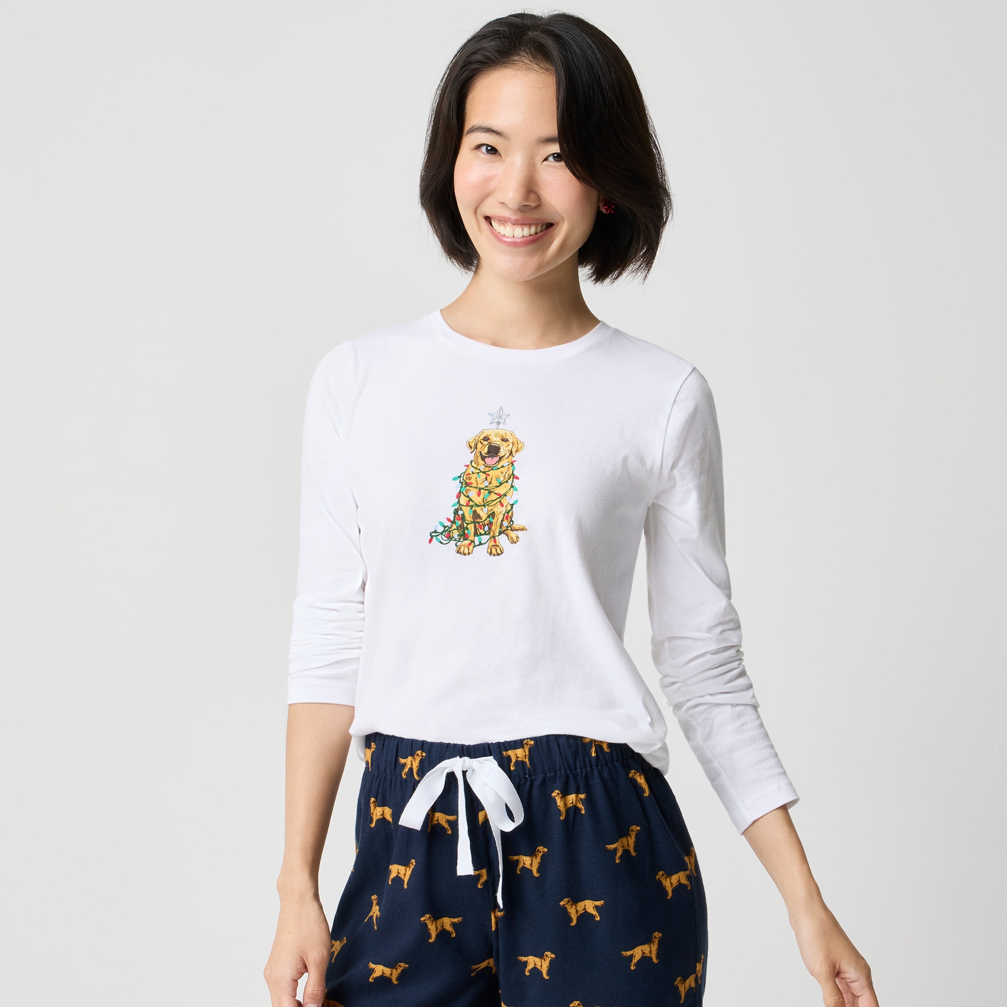 Long-sleeve holiday dog graphic tee