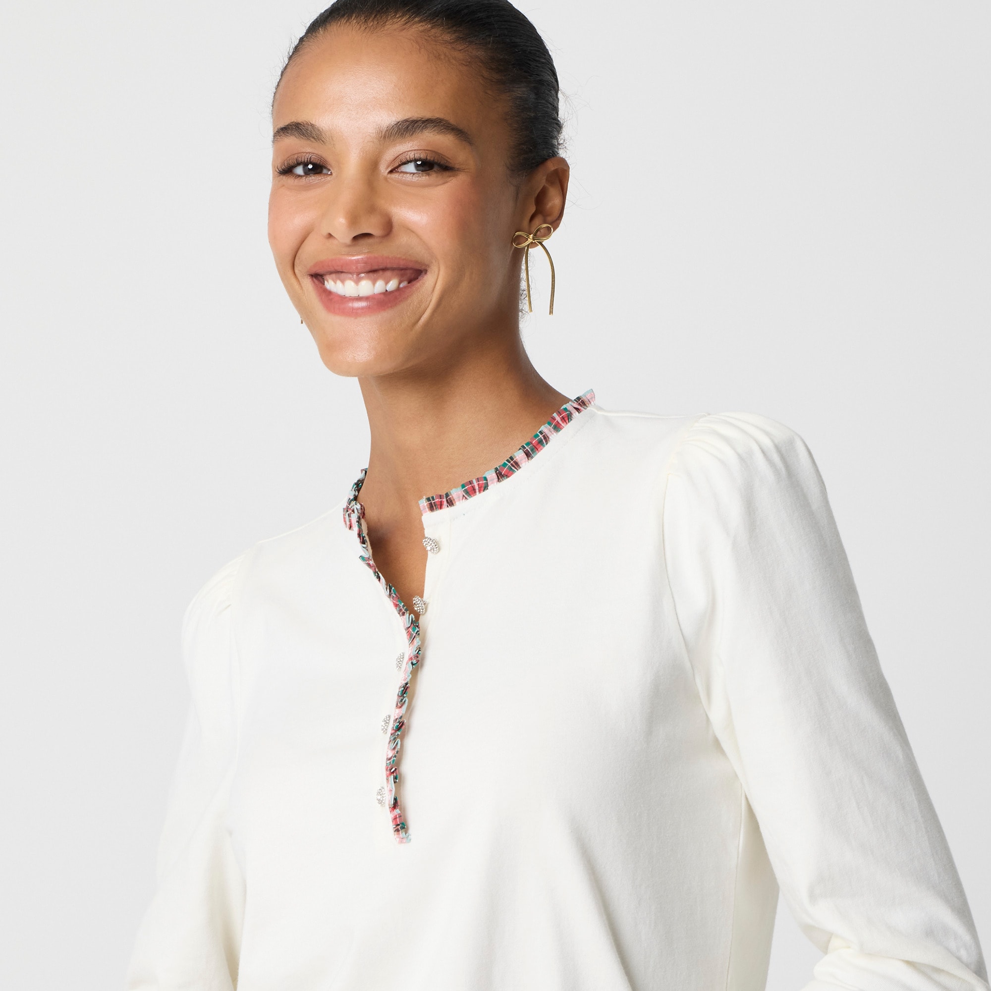 Long-sleeve tartan and jewels henley