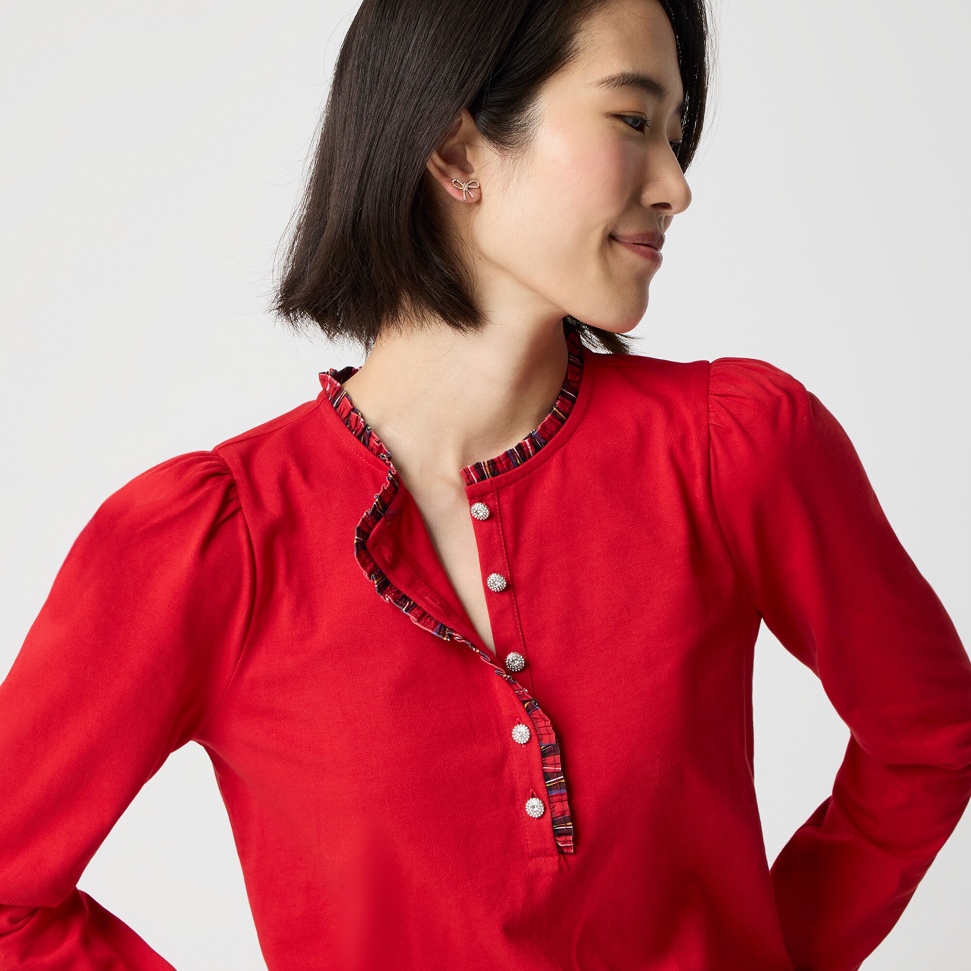 Long-sleeve tartan and jewels henley