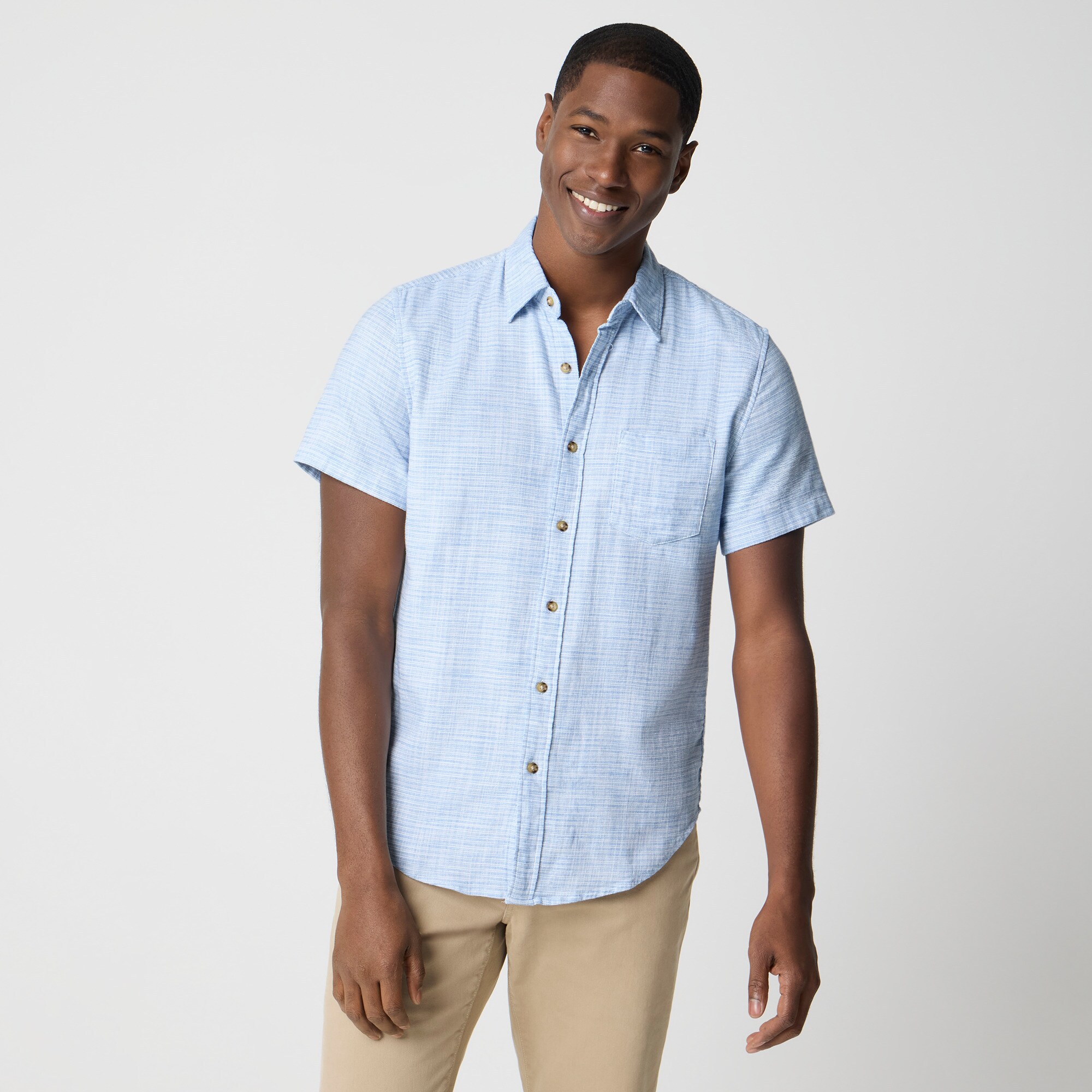 Short-sleeve slub dobby shirt