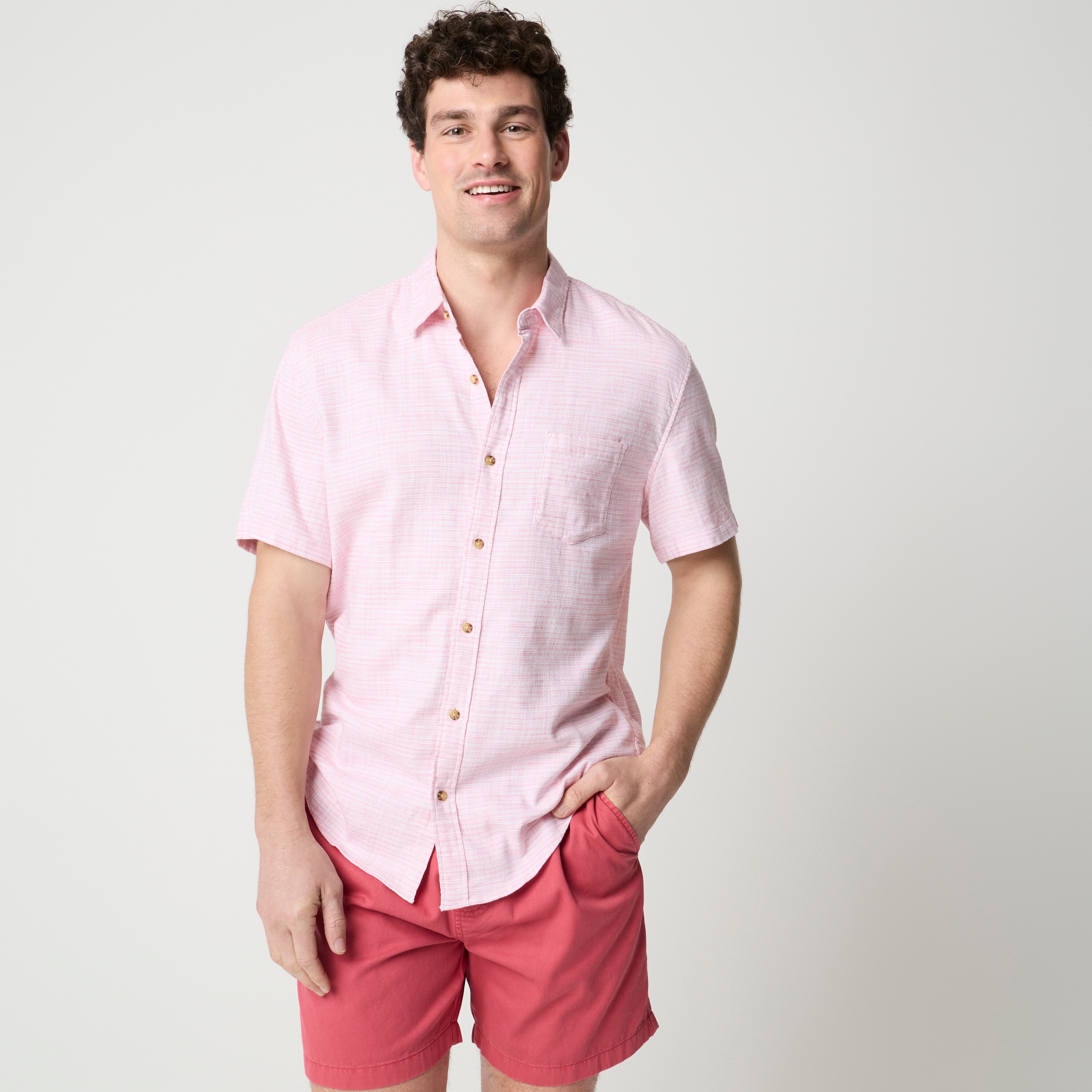 Short-sleeve slub dobby shirt