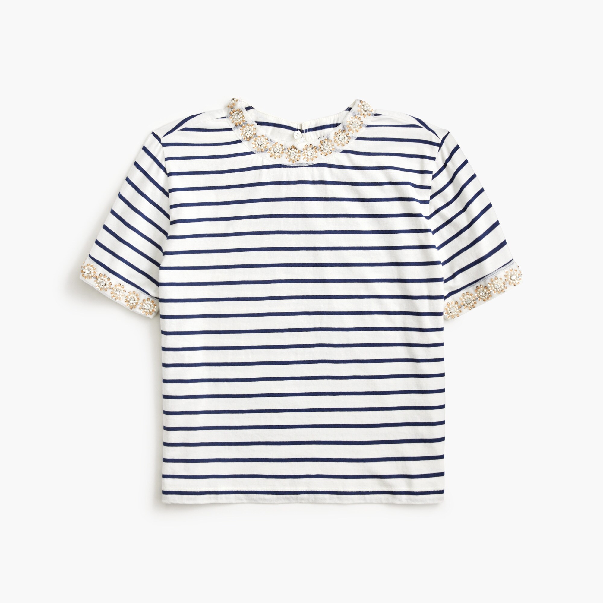 Striped embellished-trim tee