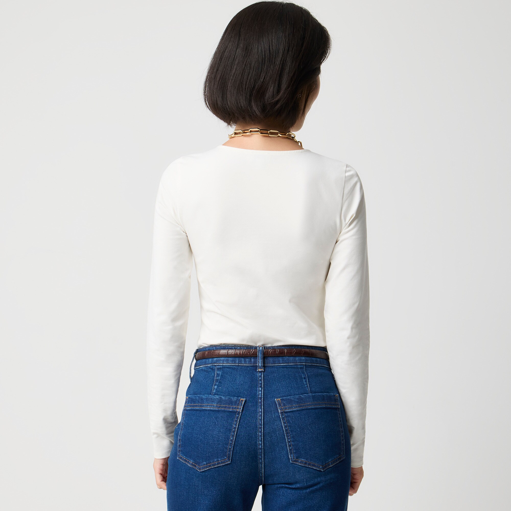 Long-sleeve stretch cotton-blend bodysuit