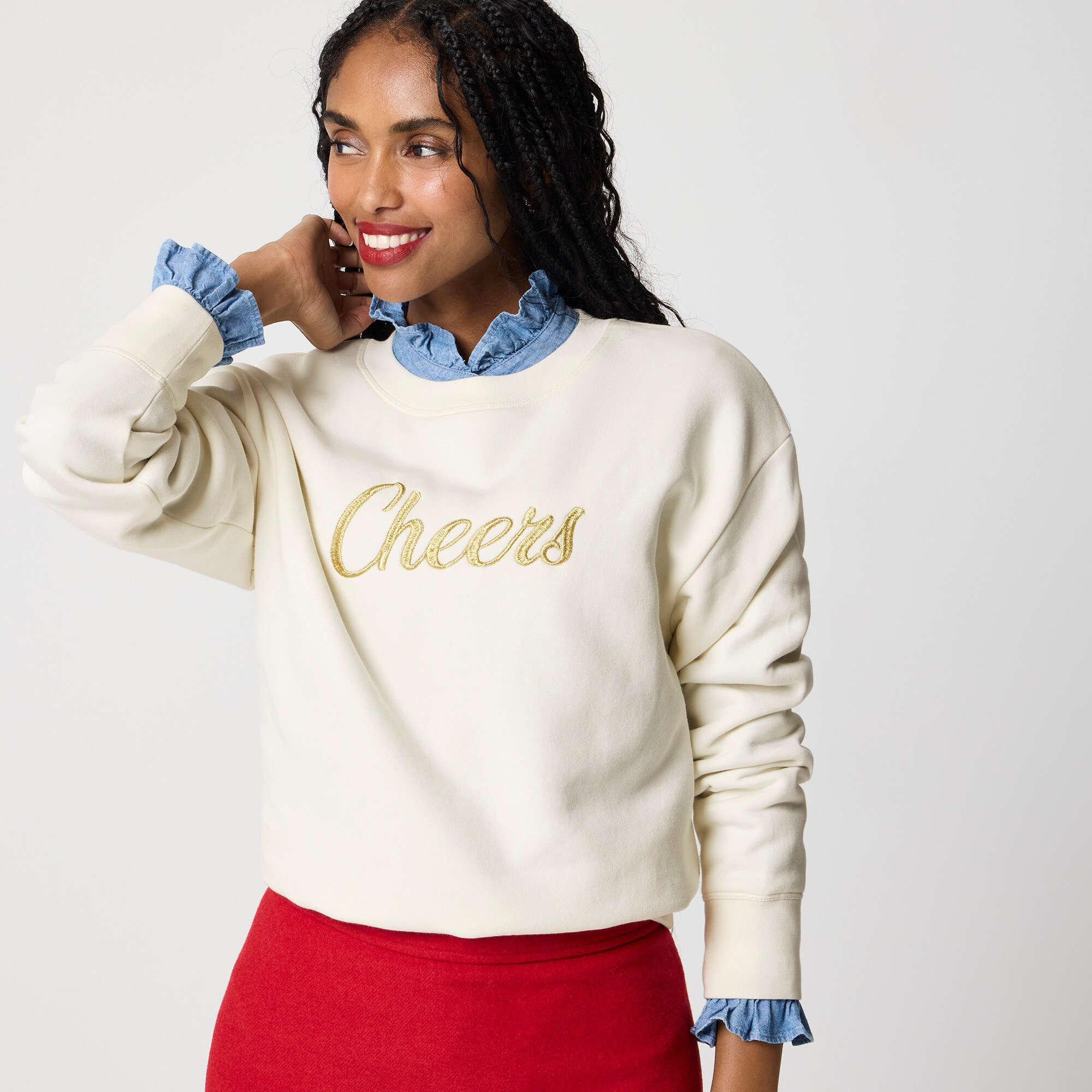 "Cheers" embroidered crewneck sweatshirt
