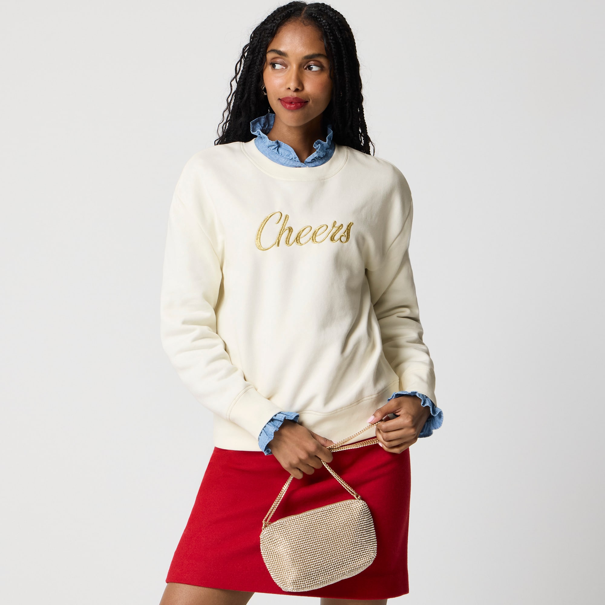 womens &quot;Cheers&quot; embroidered crewneck sweatshirt