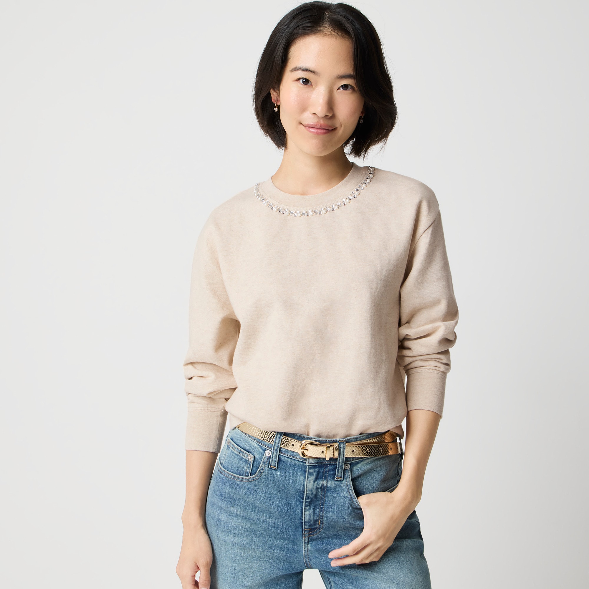  Embellished-neckline sweatshirt