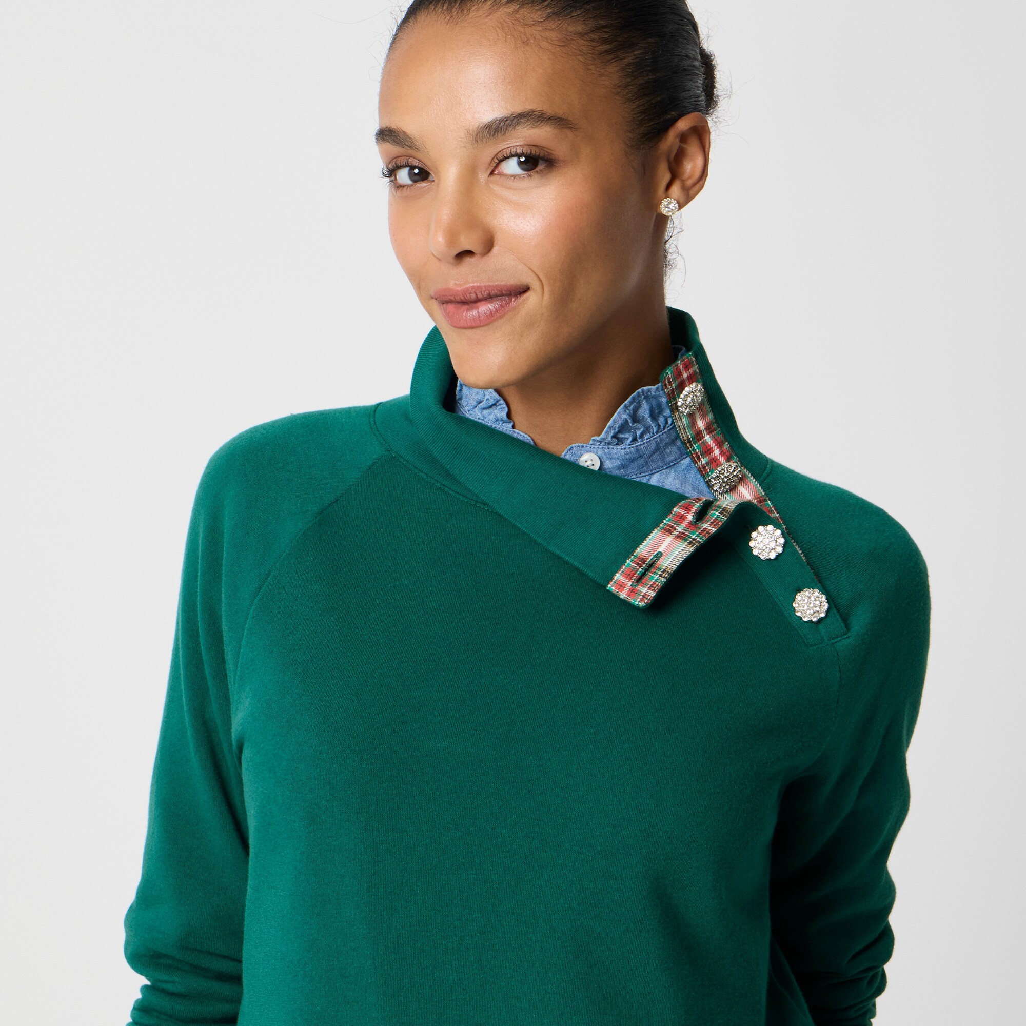 Jewel-button mockneck pullover