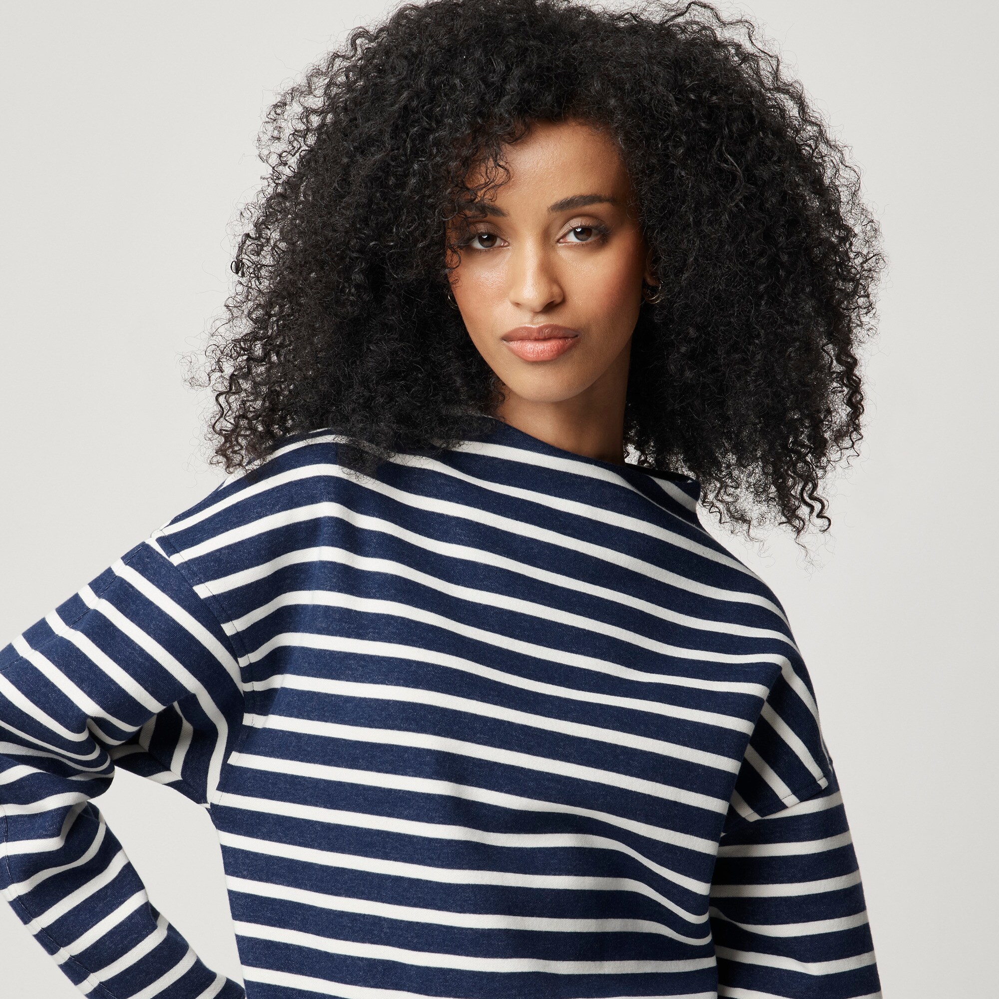 Striped fleece mockneck sweatshirt