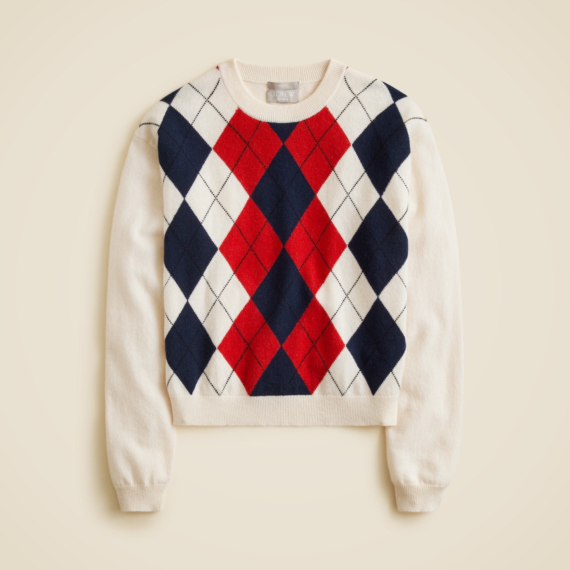 Perfect cashmere crewneck sweater in argyle