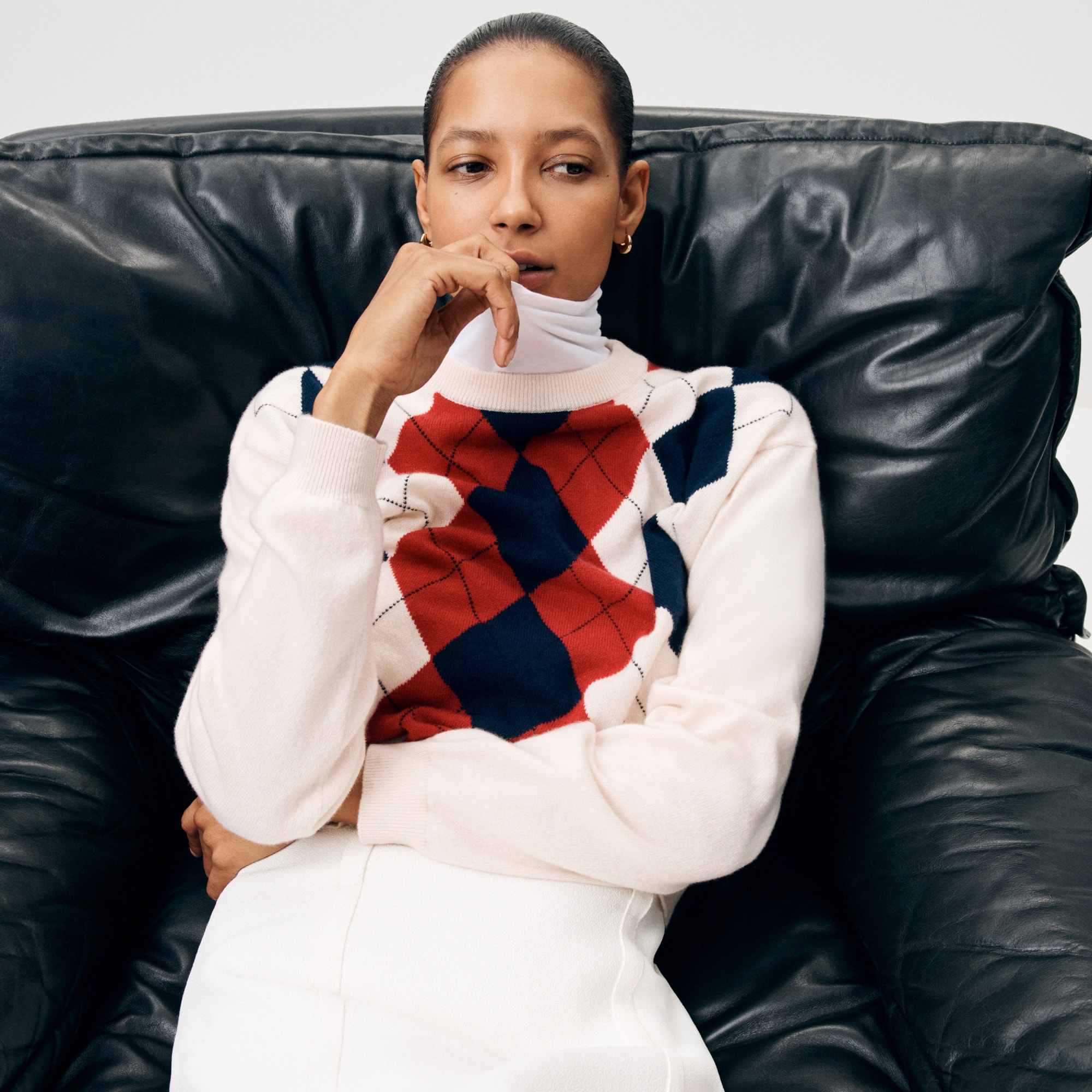 Perfect Cashmere Crewneck Sweater In Argyle For Women | J.Crew