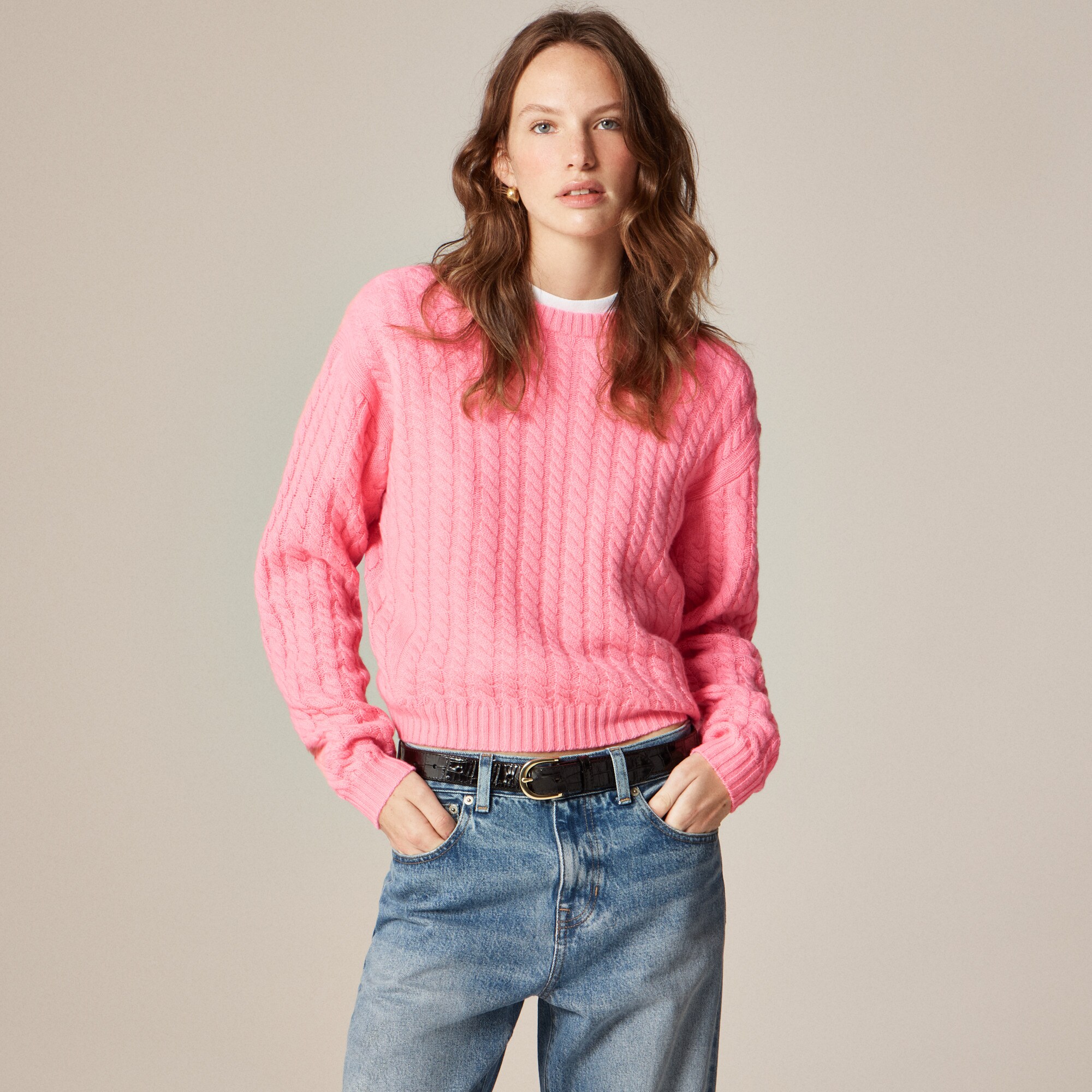 Perfect cashmere cable-knit crewneck sweater