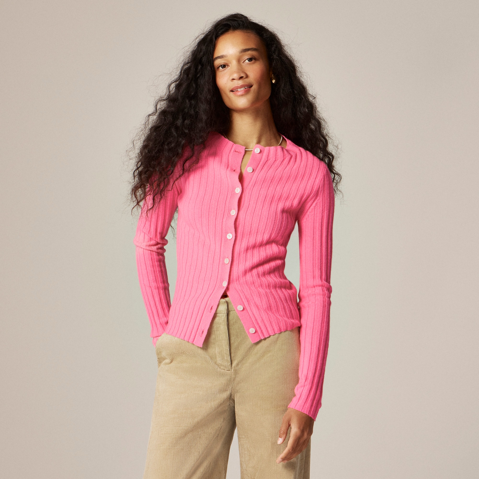 Wide-rib cashmere cardigan