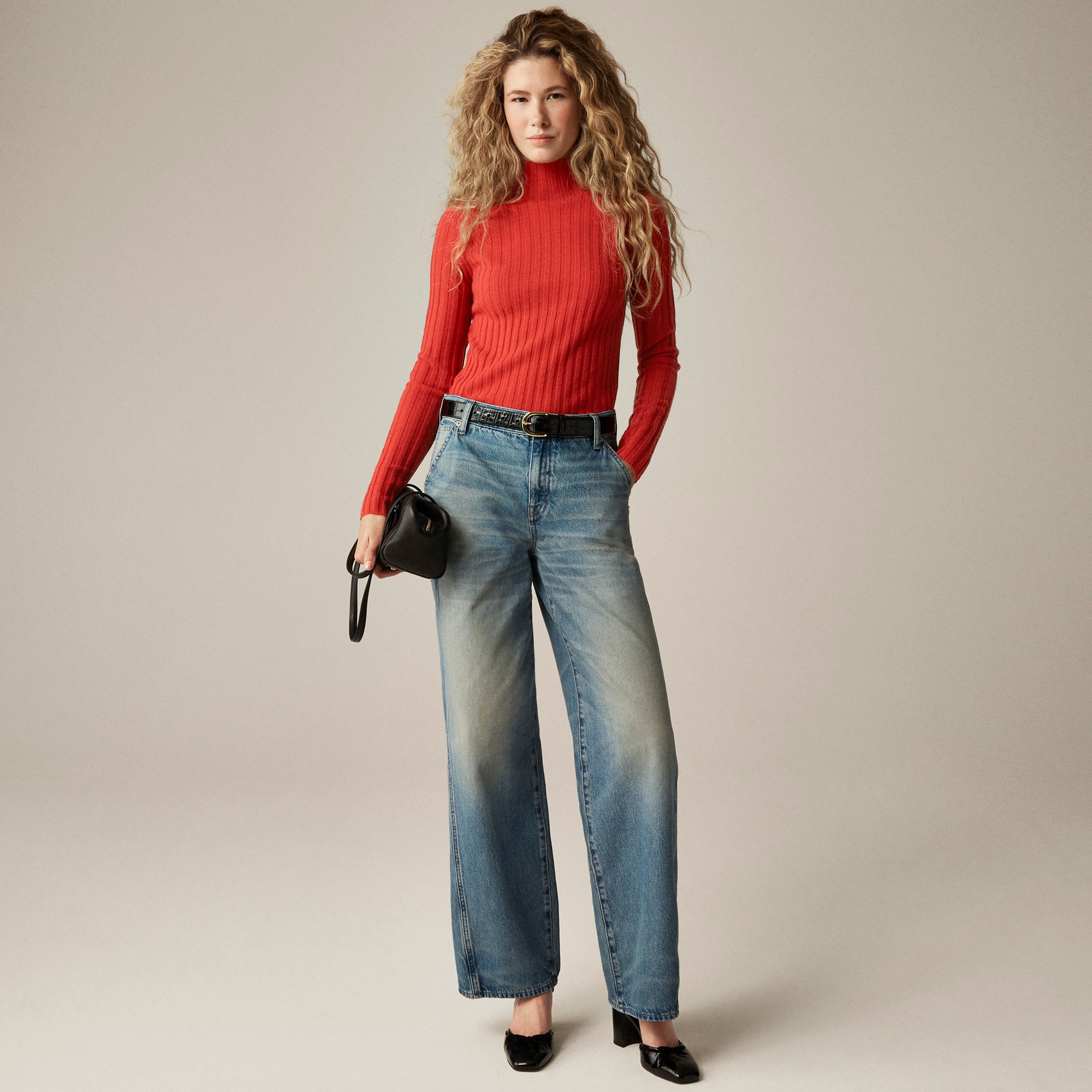 Wide-rib cashmere turtleneck sweater