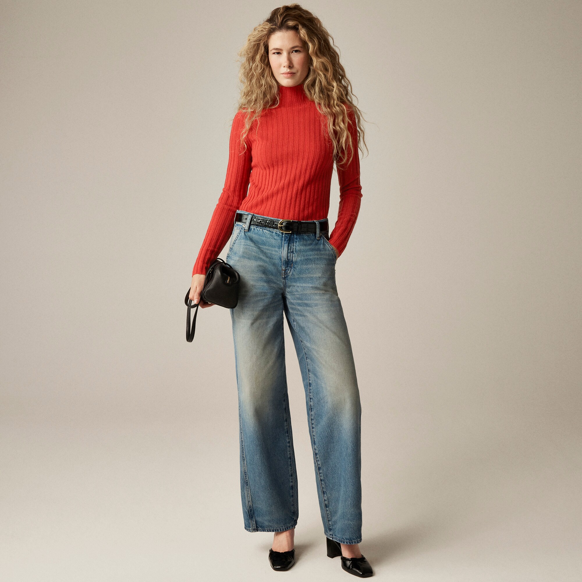 Wide-rib cashmere turtleneck sweater