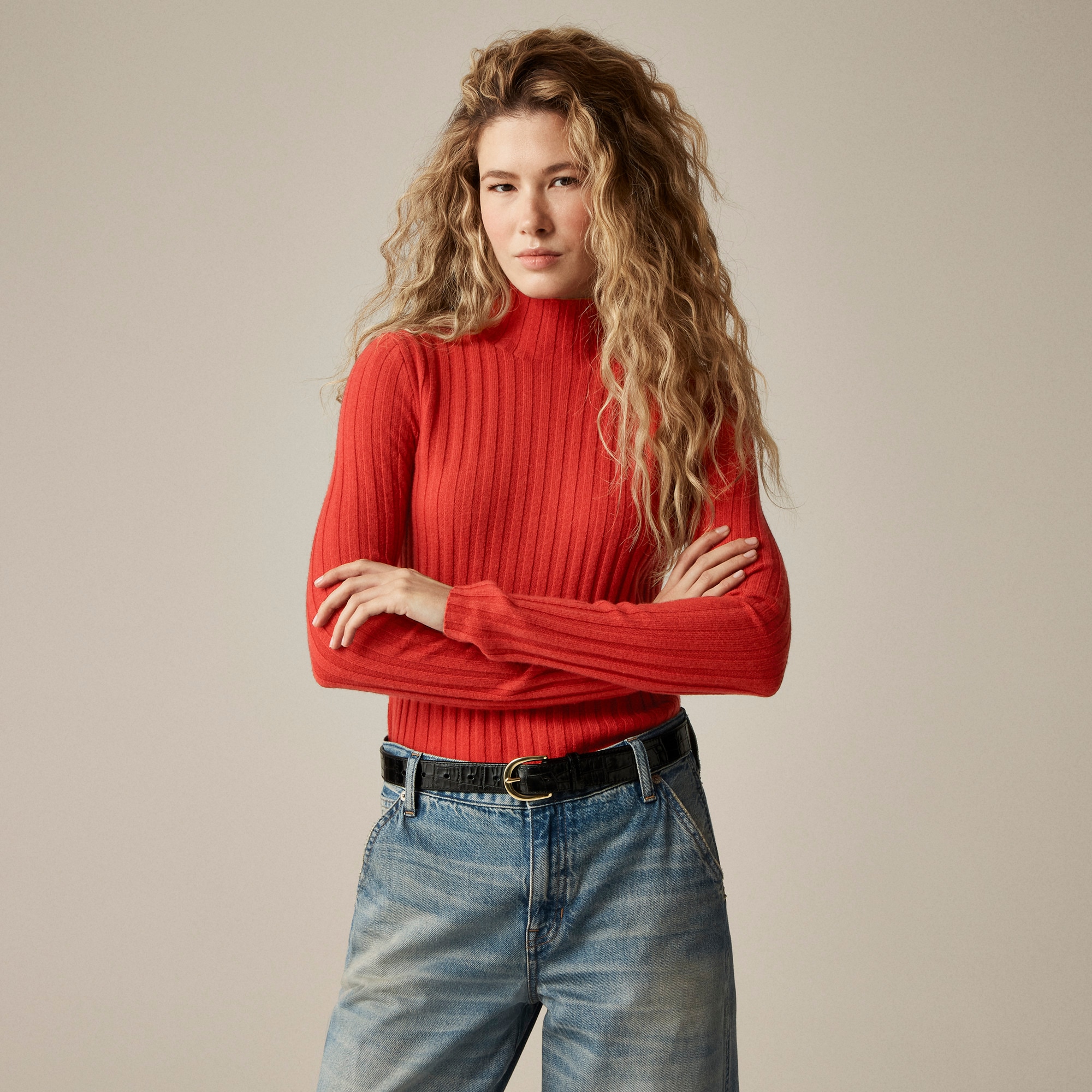 Wide-rib cashmere turtleneck sweater