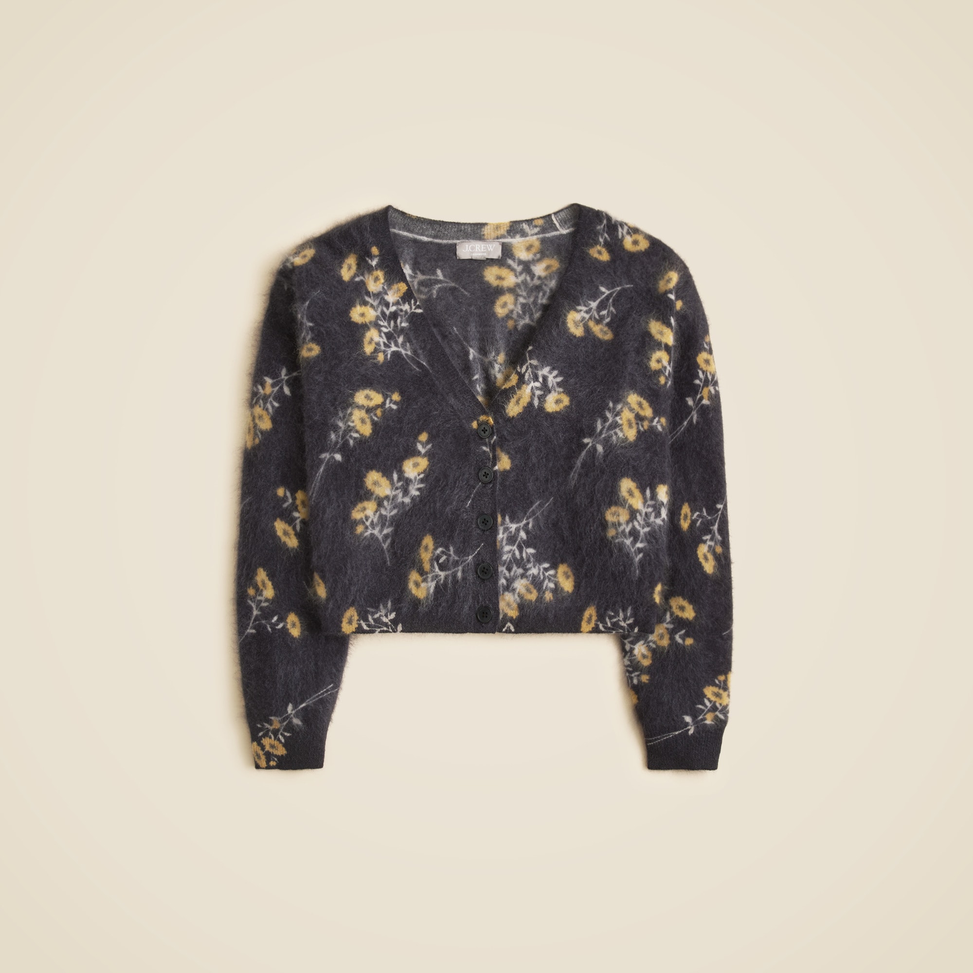 Brushed cashmere party cardigan in marigold print