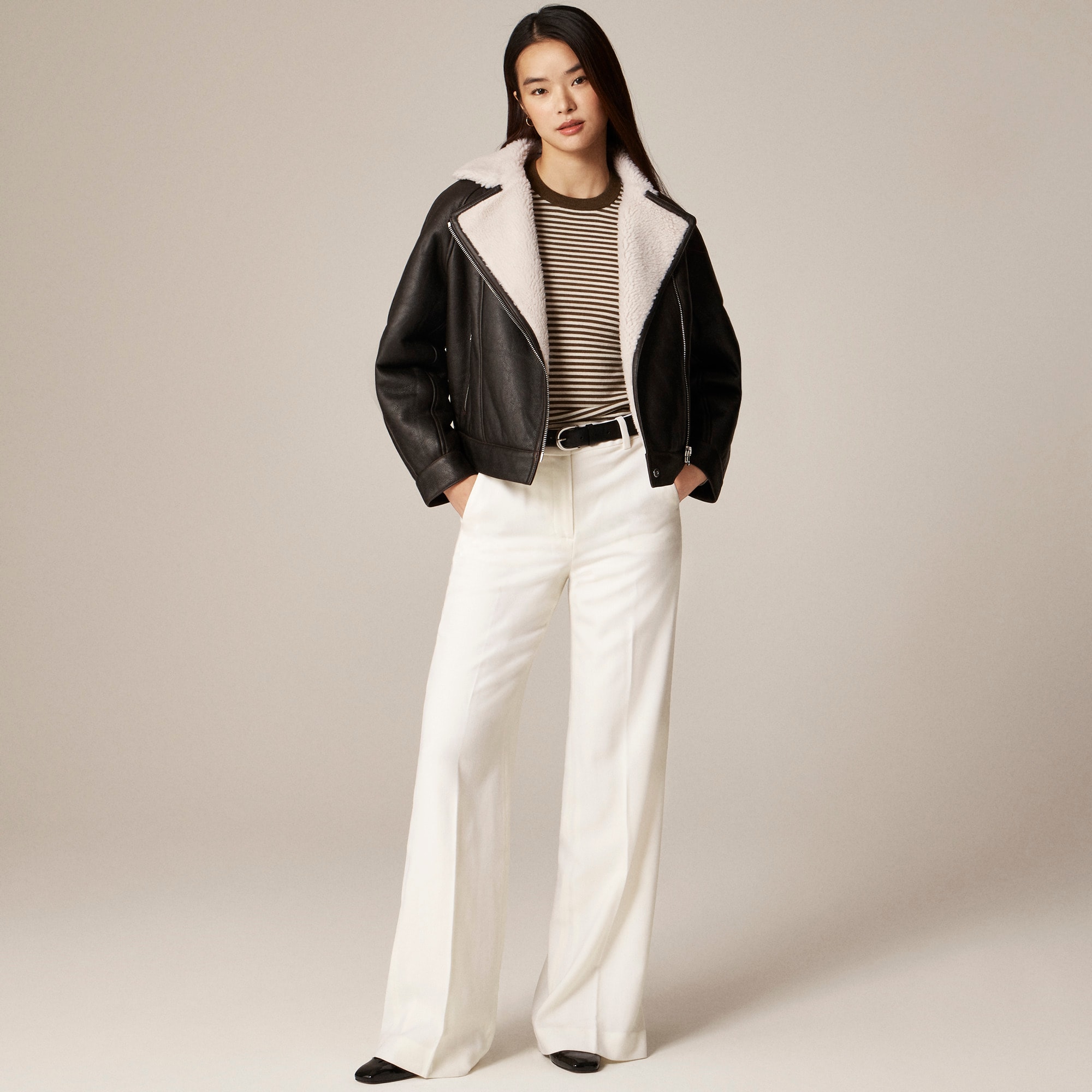 Carolyn fitted crewneck sweater in striped merino wool blend