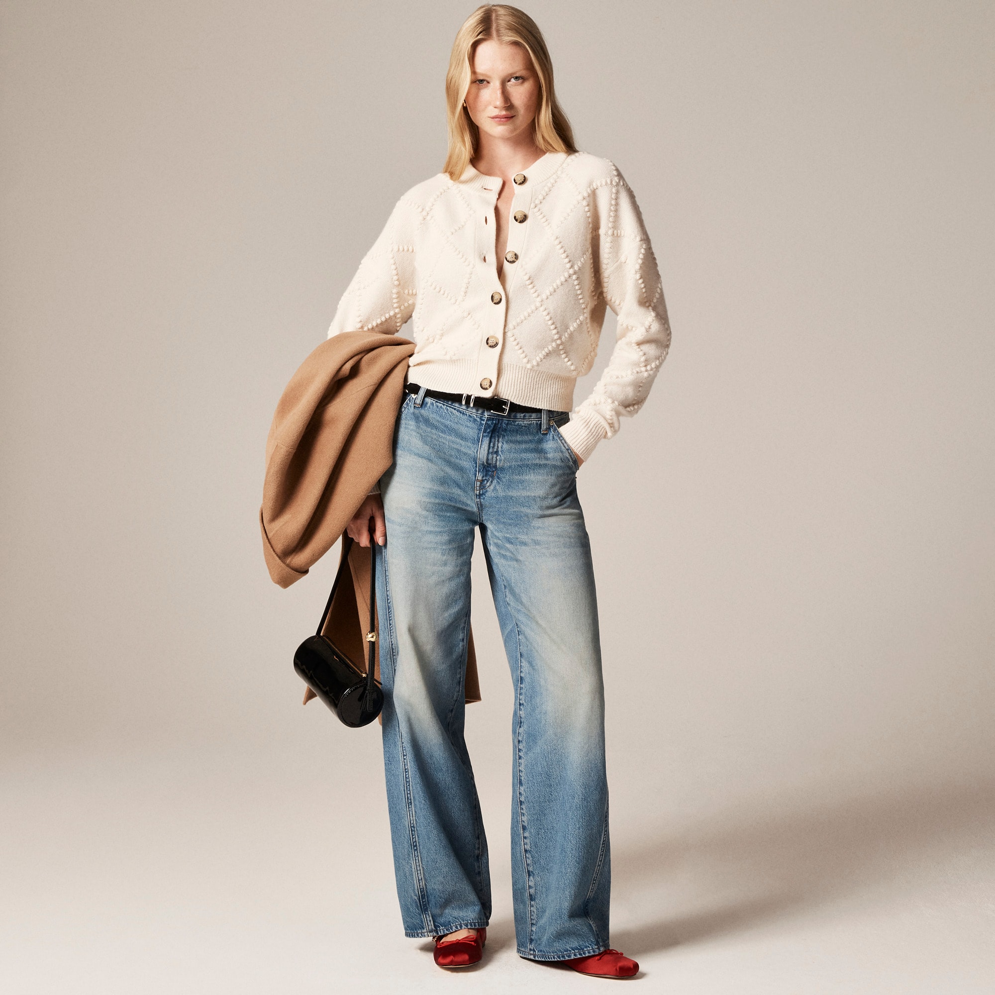 Popcorn-stitch cardigan in vintage wool - image 3