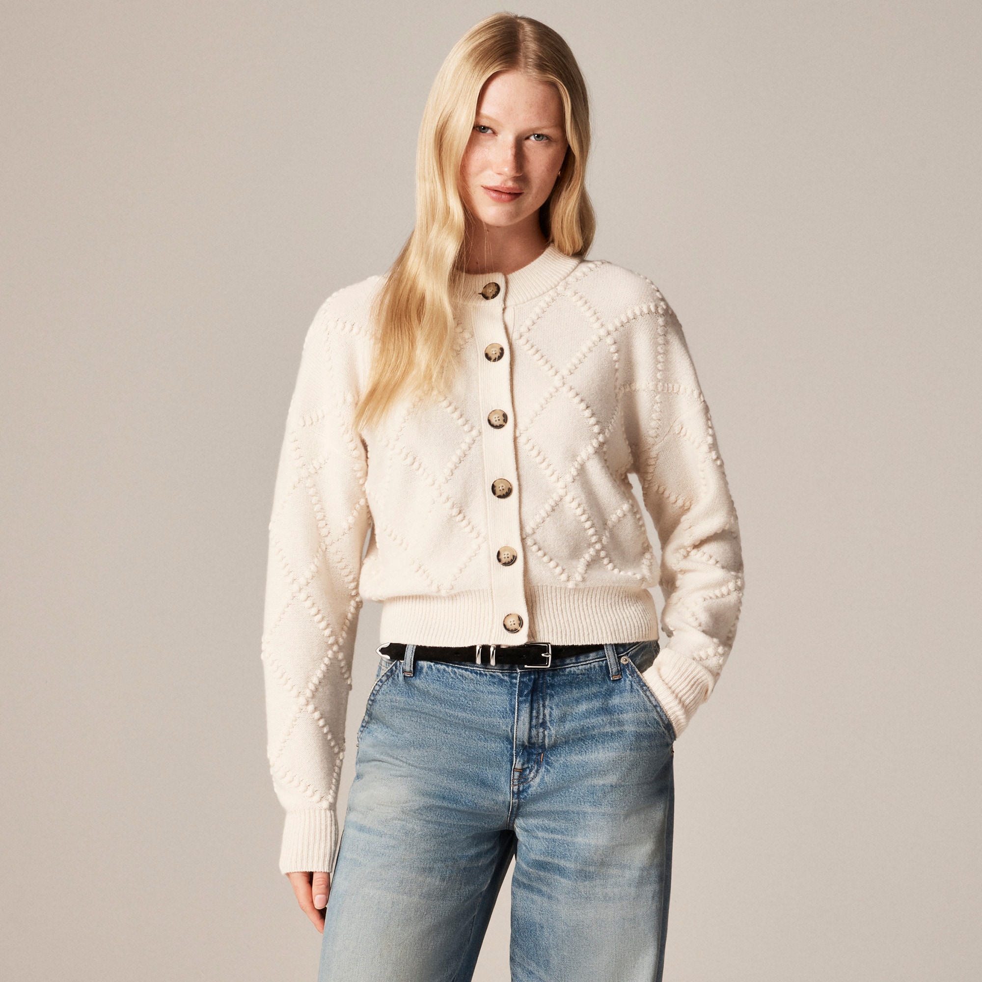 Popcorn-stitch cardigan in vintage wool - image 2