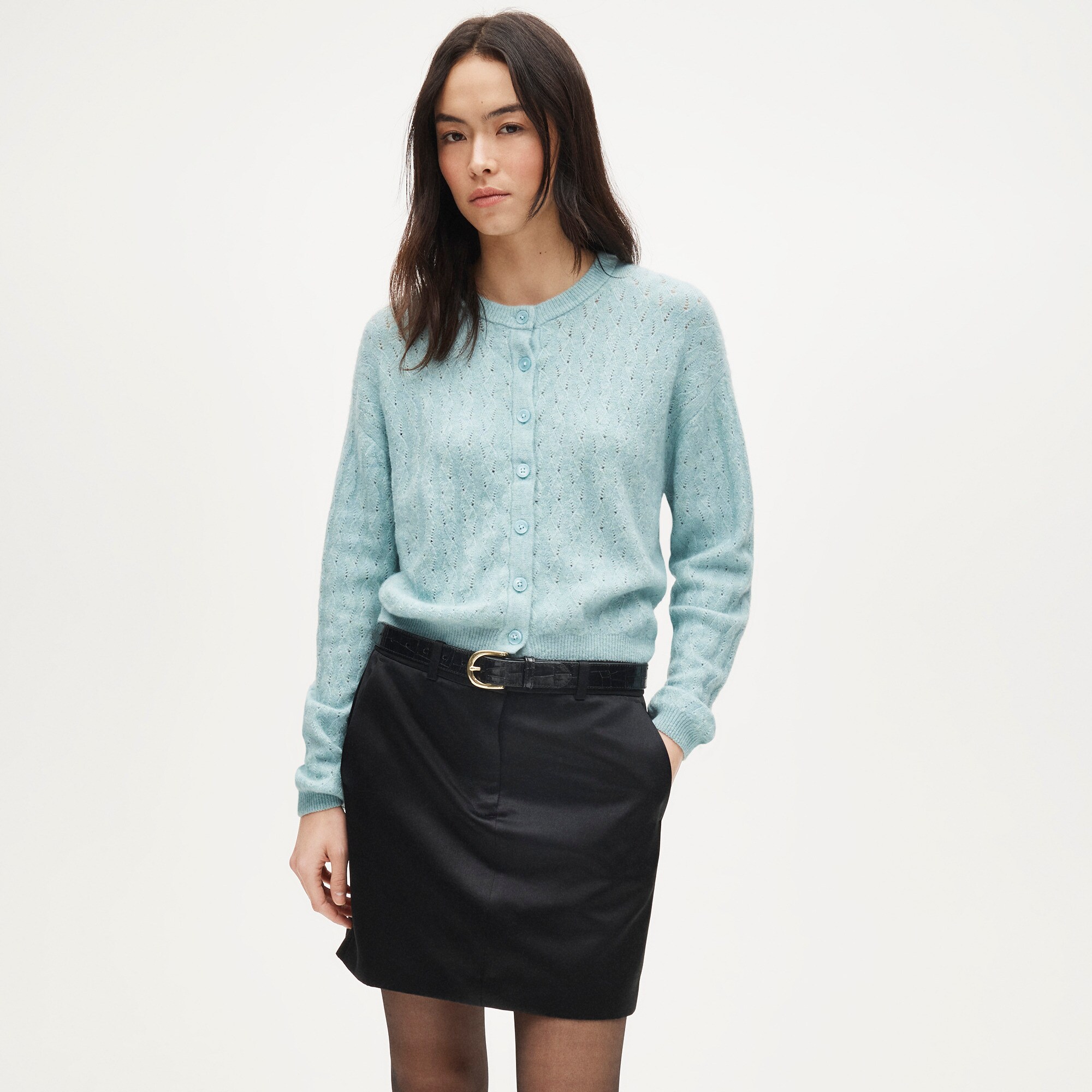 Supersoft pointelle bubble-hem cardigan