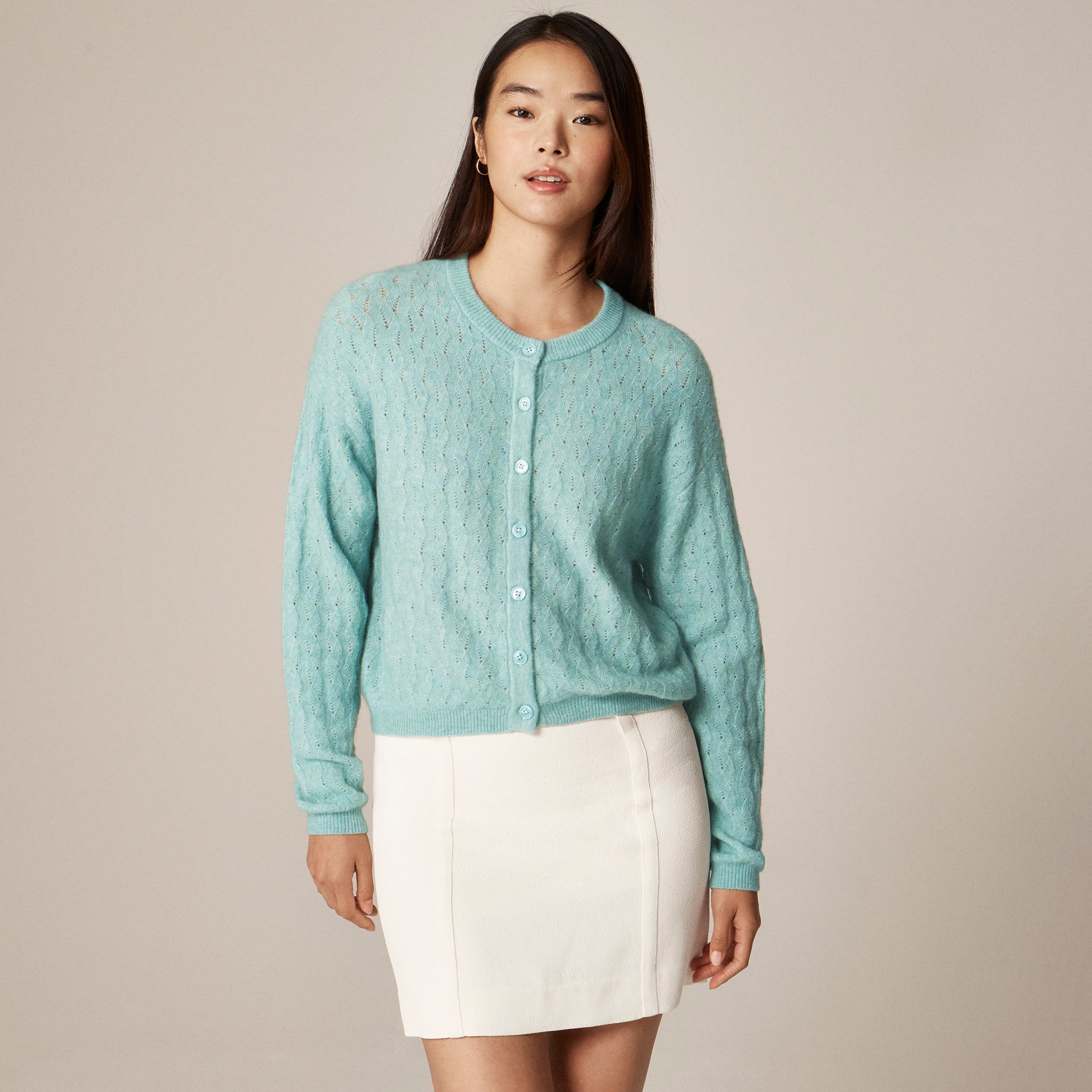 Supersoft pointelle bubble-hem cardigan