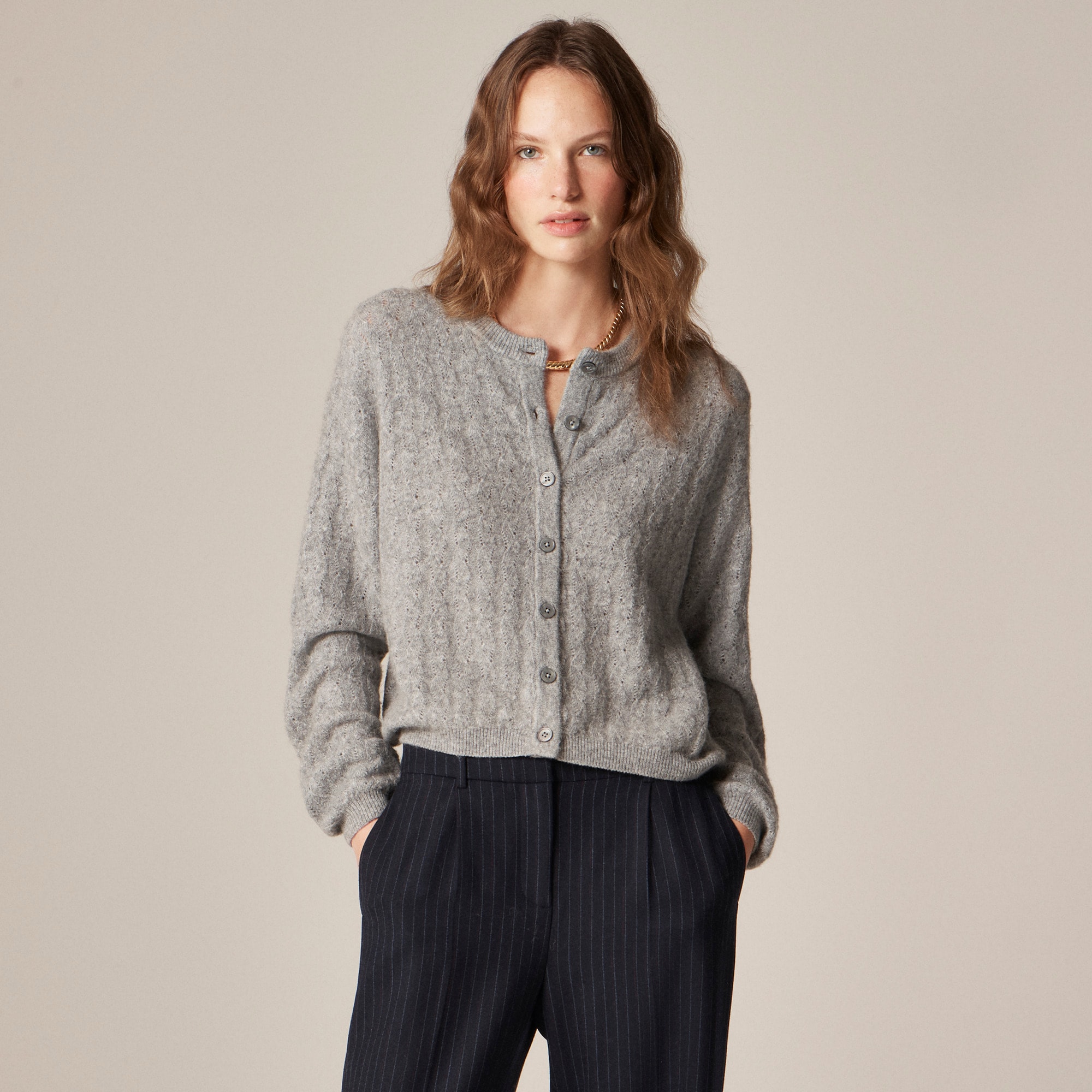 Supersoft pointelle bubble-hem cardigan