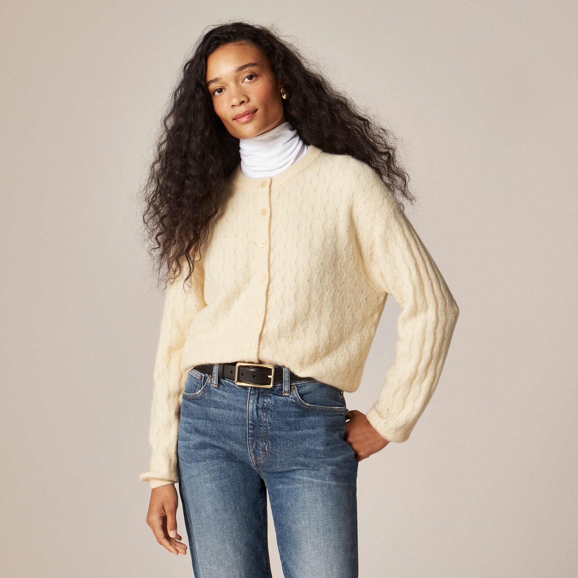 Supersoft pointelle bubble-hem cardigan - image 2