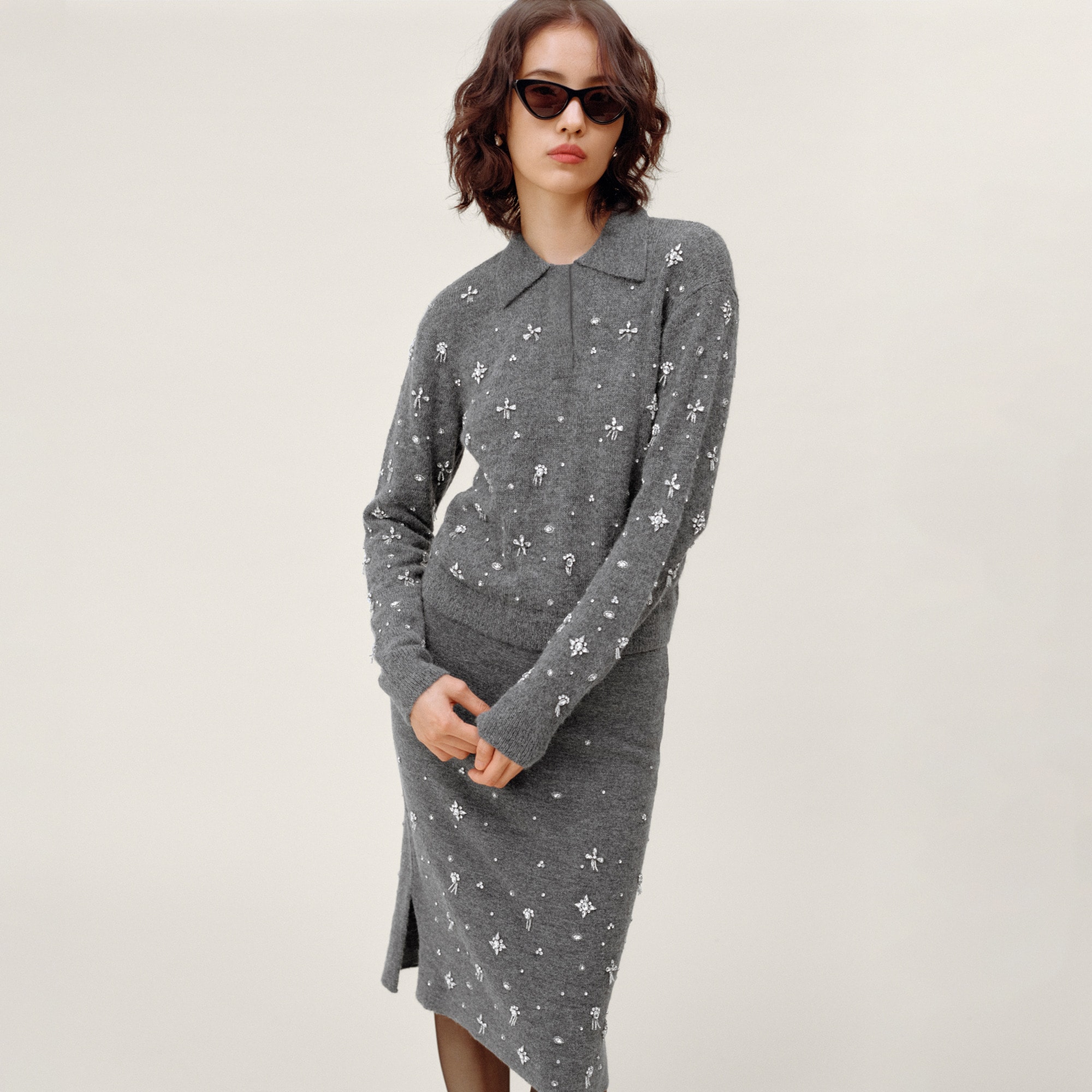 womens Embellished sweater-polo in wool blend