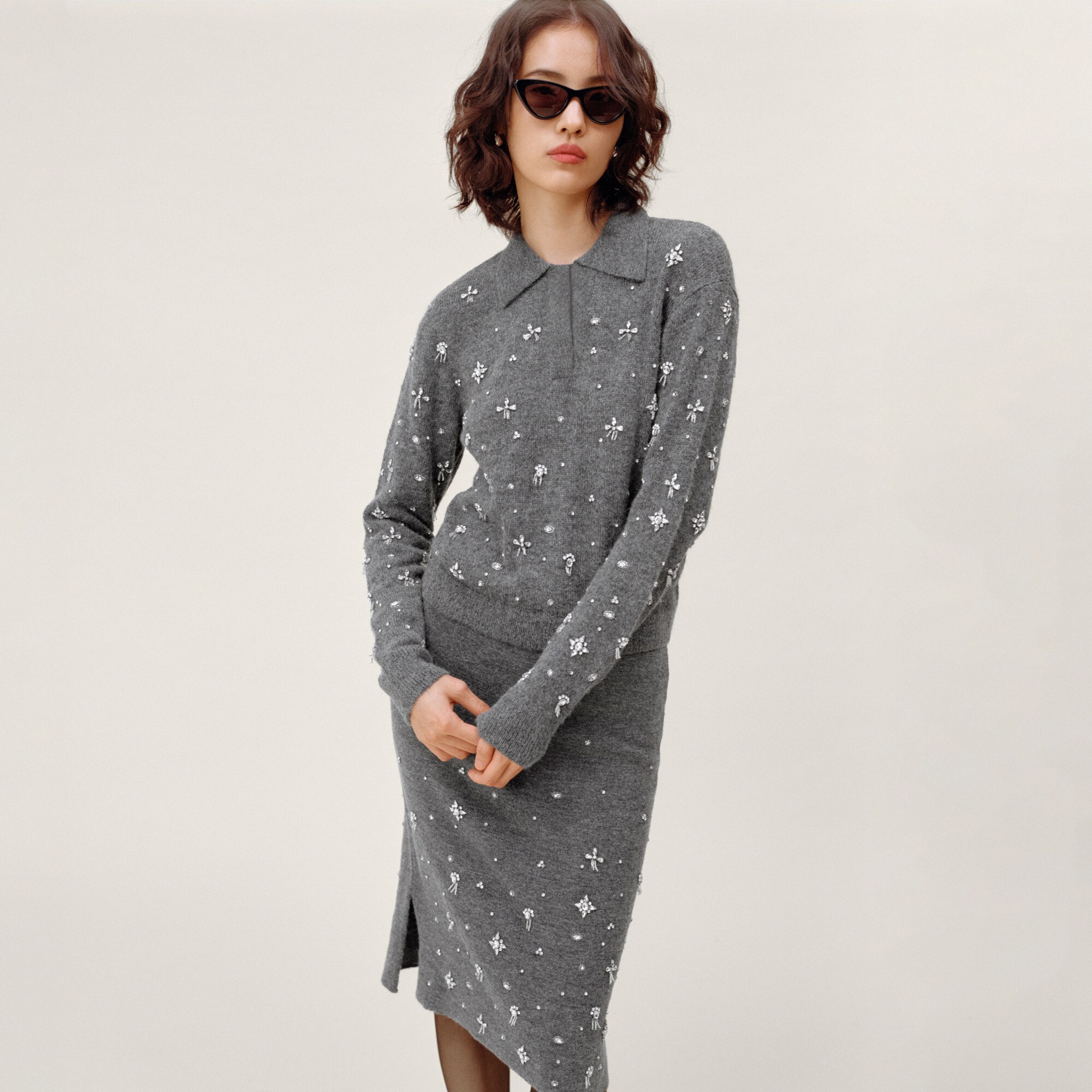 Embellished sweater-polo in wool blend