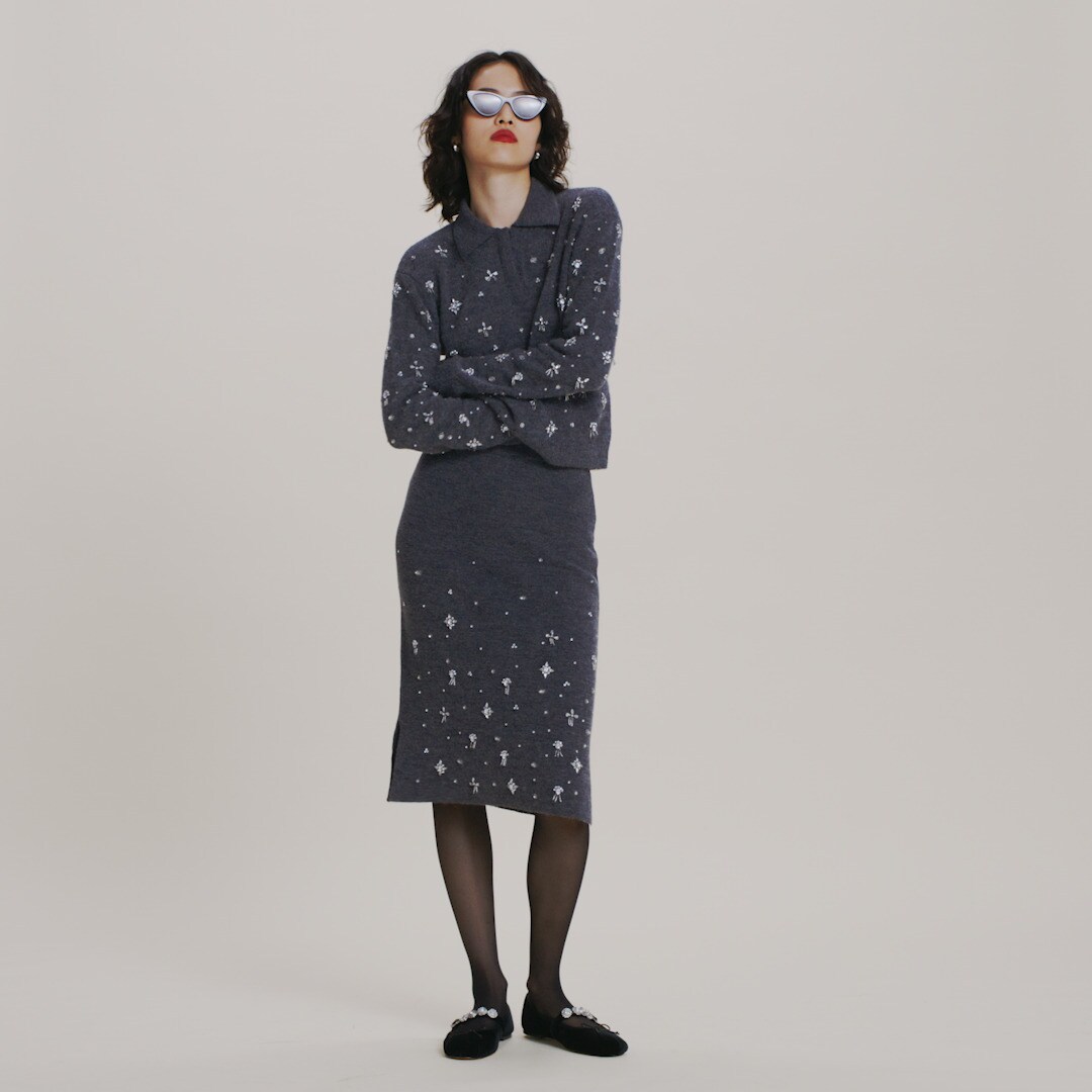 Embellished sweater-polo in wool blend